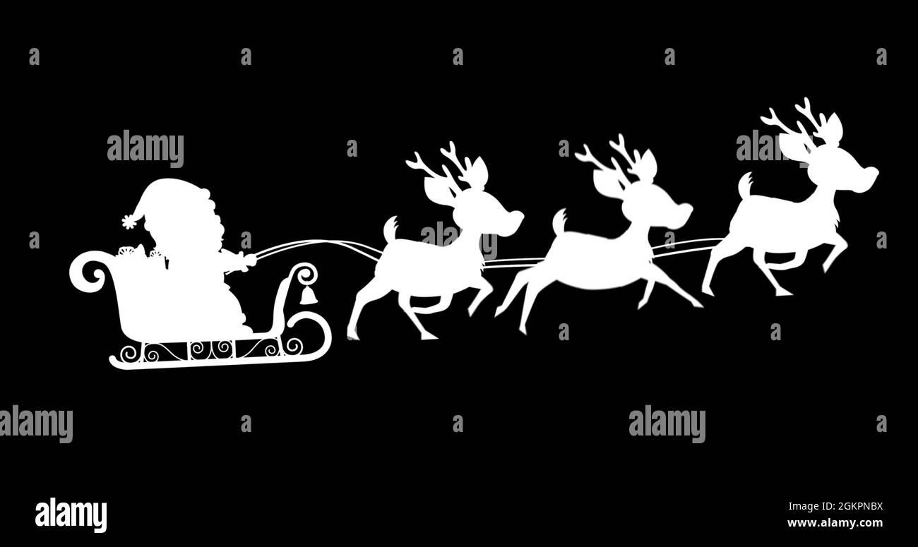 Digital image of silhouette of santa claus in sleigh being pulled by ...