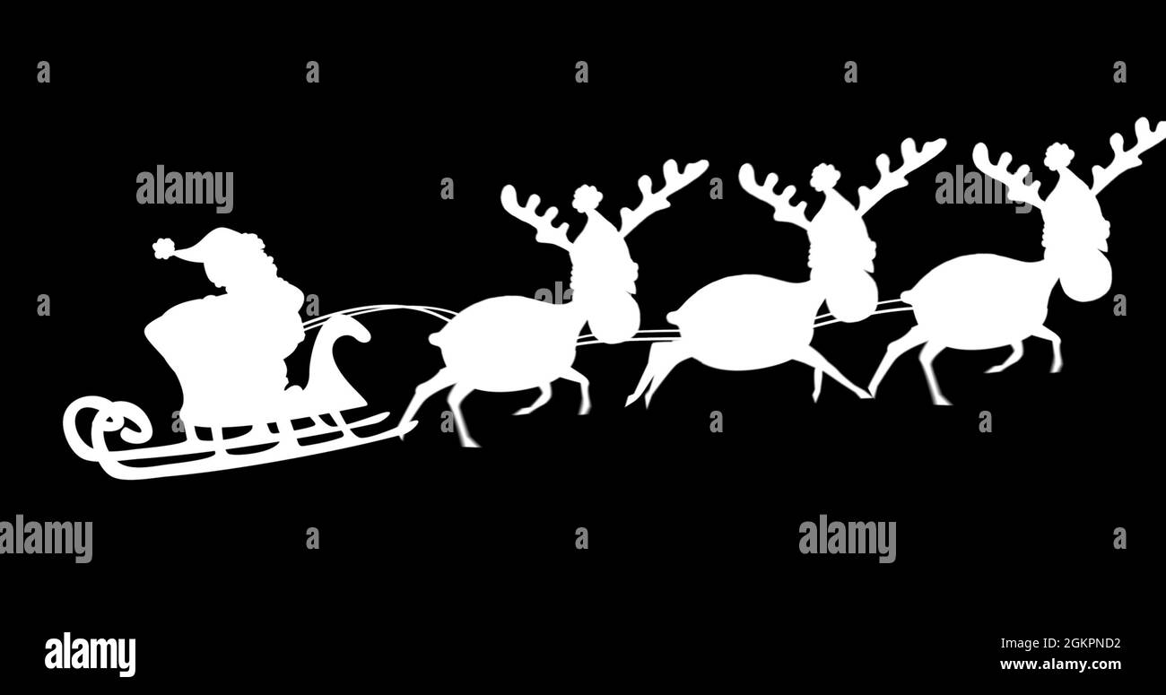 Digital image of silhouette of santa claus in sleigh being pulled by ...