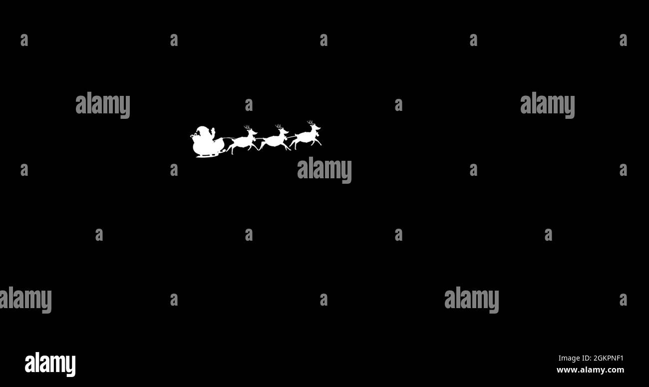 Digital image of black silhouette of santa claus in sleigh being pulled ...