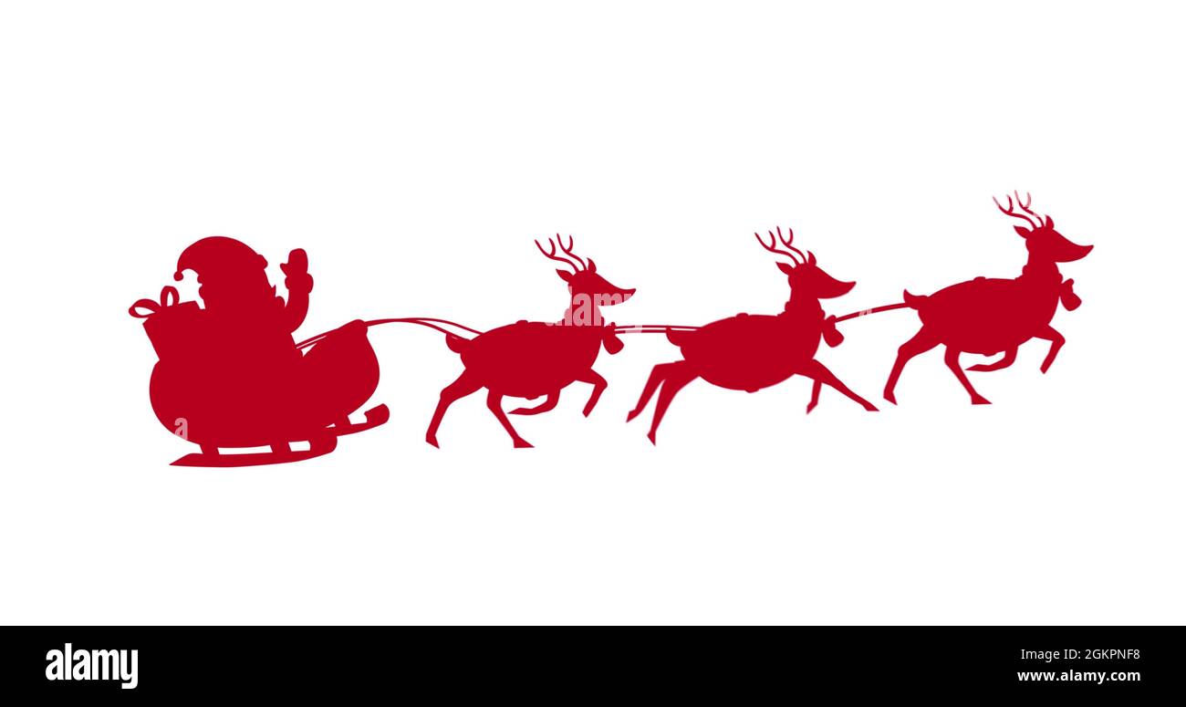 Digital image of red silhouette of santa claus in sleigh being pulled ...