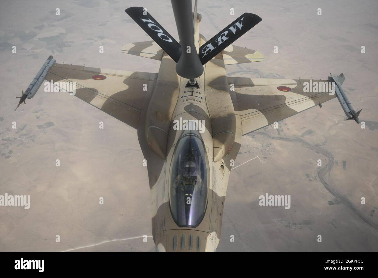 A Royal Moroccan Air Force F-16 Fighting Falcon Aircraft Refuels With A U.S. Air Force KC-135 ...