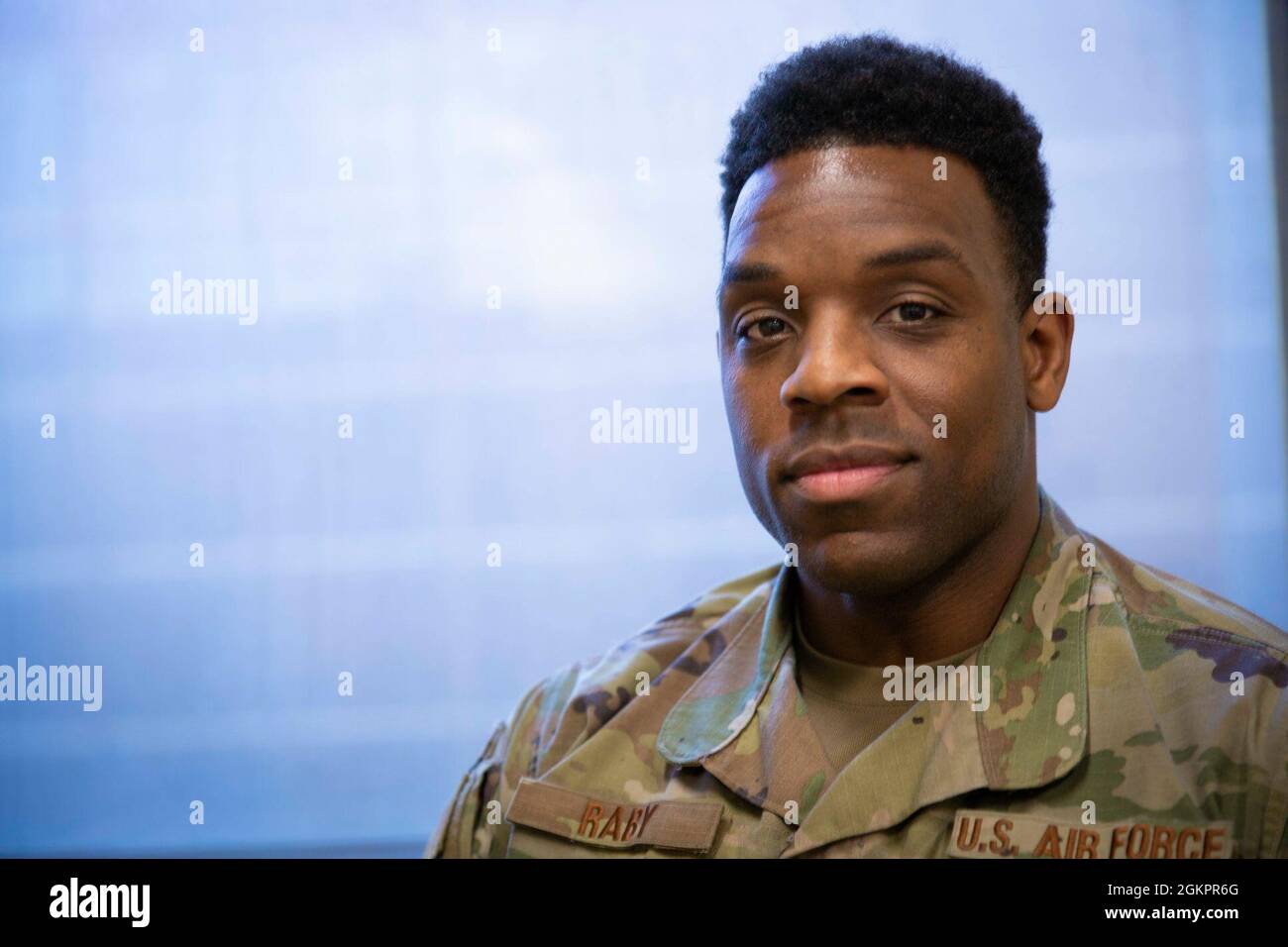 Air Force Maj. Terrance Raby, an Operations Research Analyst at U.S. Cyber Command. USCYBERCOM directs synchronizes, and coordinates cyberspace planning and operations to defend and advance national interests in collaboration with domestic partners Stock Photo