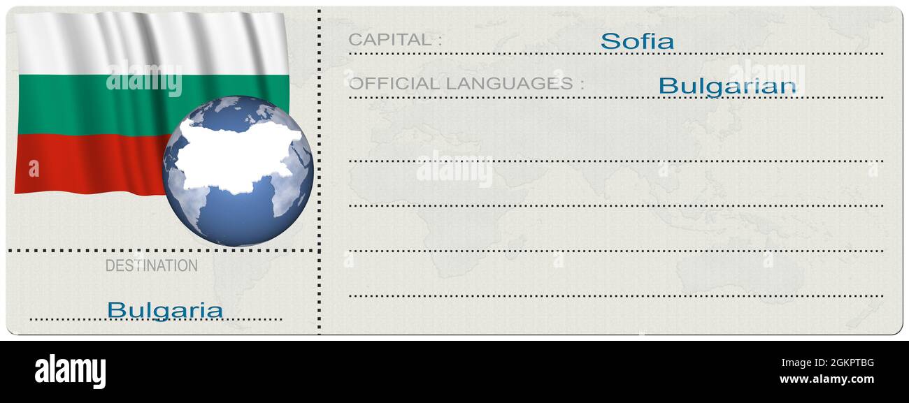 3D illustration. Bulgaria. Destination. Ticket. Boarding pass. Isolated ...
