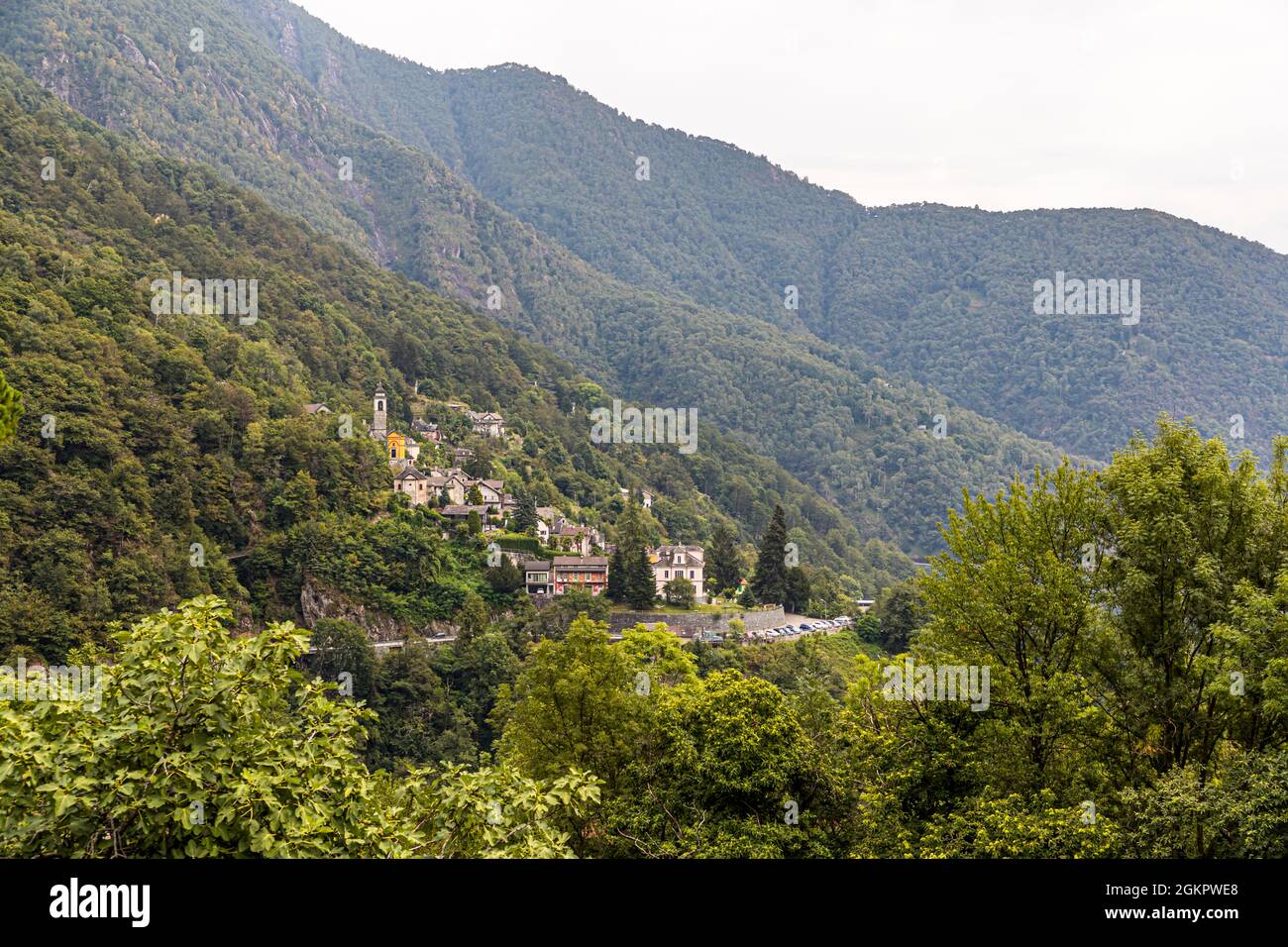 The villages in the Onsernone Valley have always harnessed the power of the water that rages down the steep slopes. In the 17th century there were twenty mills in the valley Circolo d'Onsernone, Switzerland Stock Photo