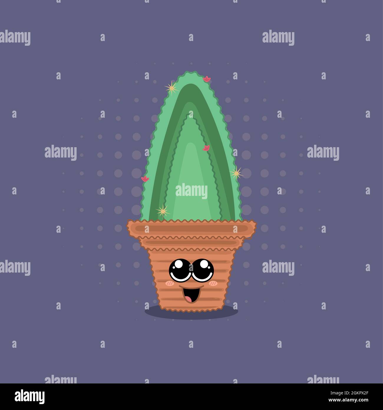 Isolated happy cute cactus with a smile and flowers Stock Vector Image ...