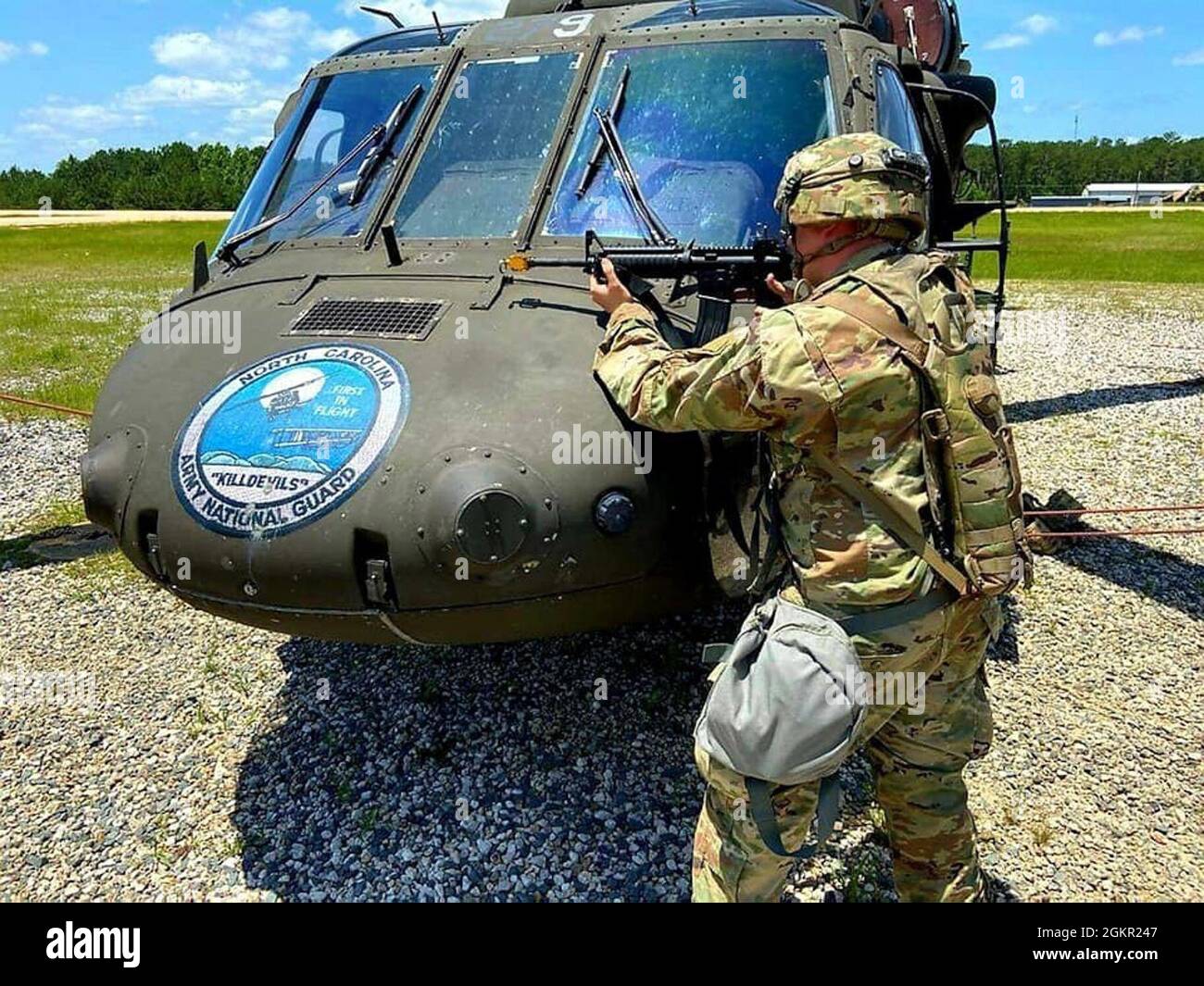 Soldiers from Charlie Company, 1-131st Assault Helicopter Battalion deployed to the Joint Readiness Training Center (JRTC) in Fort Polk, Louisiana for annual training, May 28 – June 24. Stock Photo