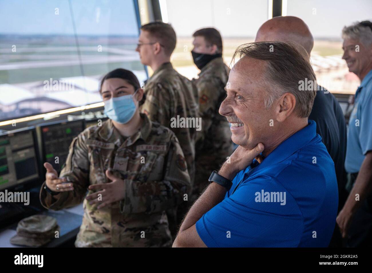 Barry Nelson, Air Mobility Command Civic Leader representing Travis Air  Force Base, California, speaks with Team Vance Air Traffic Controllers June  16, 2021 after arriving at Vance Air Force Base, Oklahoma.. The