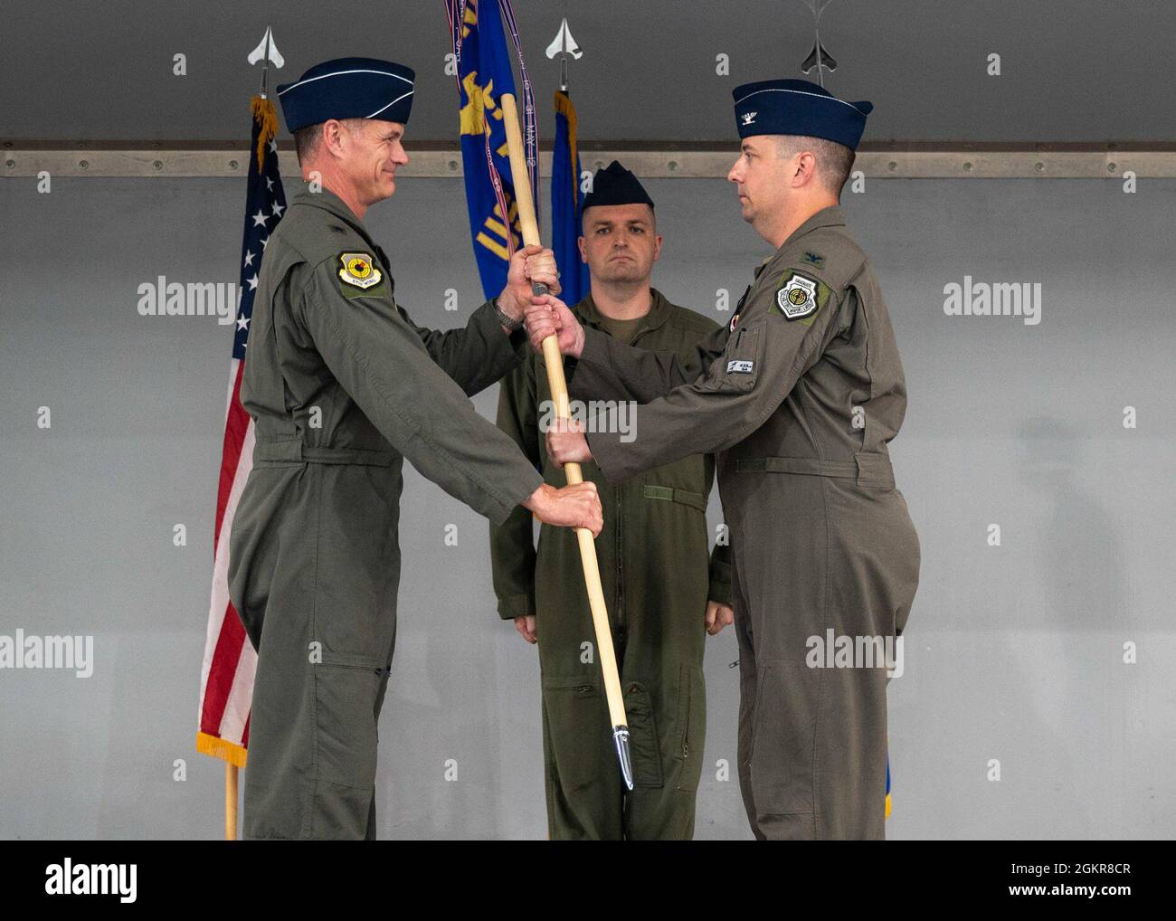 U.S. Air Force Brig. Gen. Michael R. Drowley (left), 57th Wing