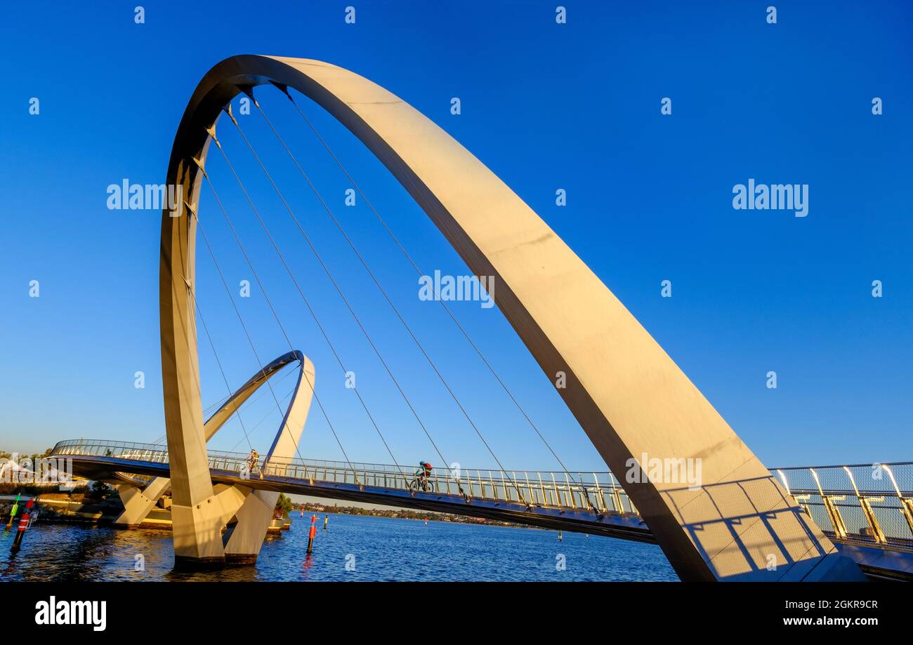 Elizabeth Quay Bridge, a 20 metre high suspension bridge, Perth City