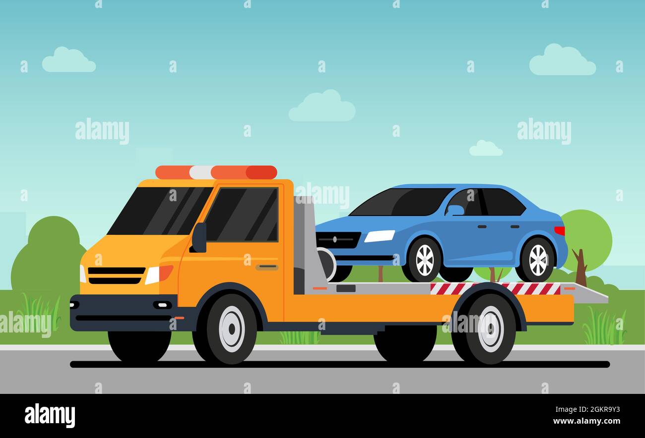 Car tow truck accident roadside assistance. Crash breakdown flatbed ...
