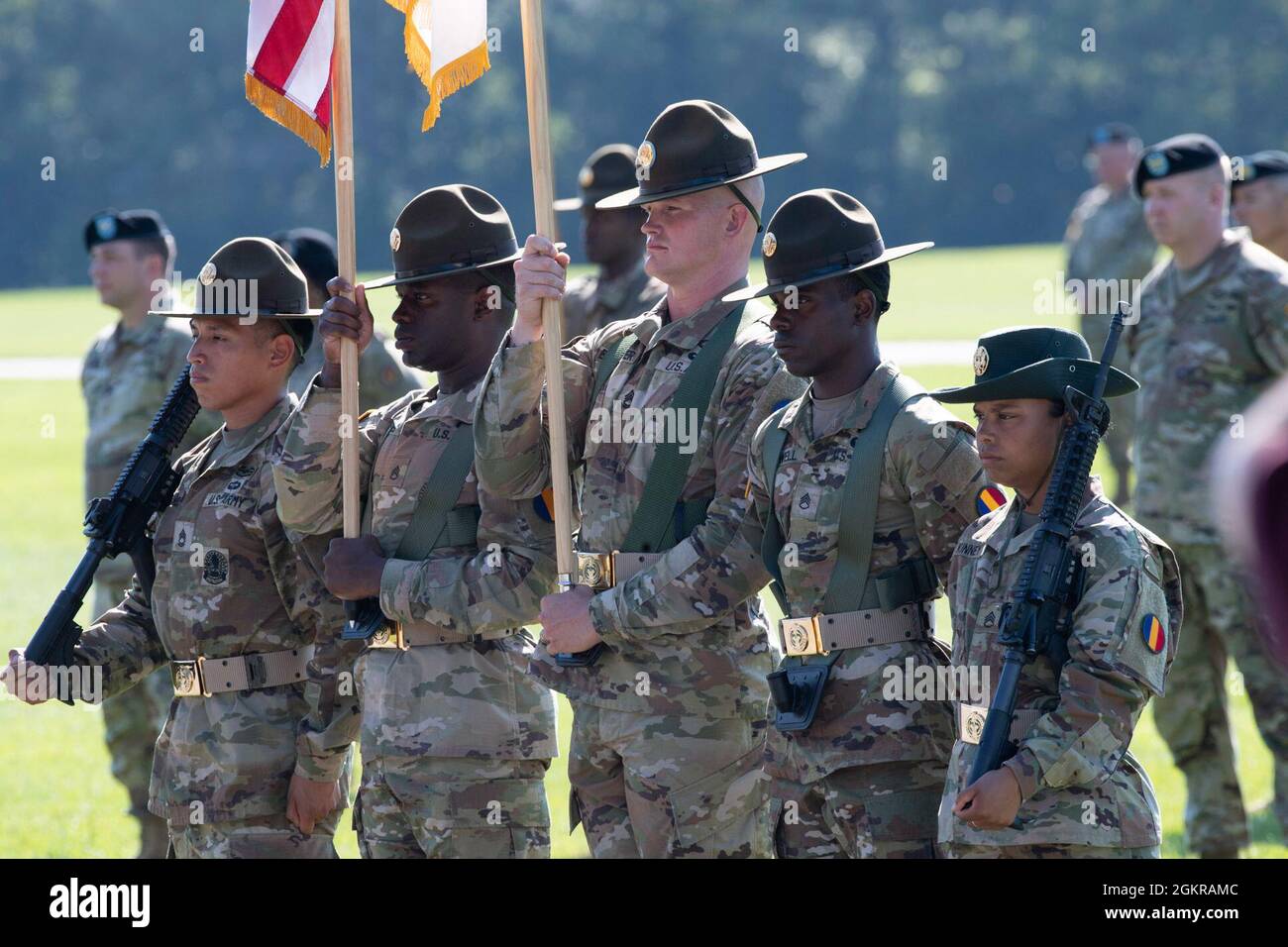 A color guard from the U.S. Army Drill Sergeant Academy marches into ...
