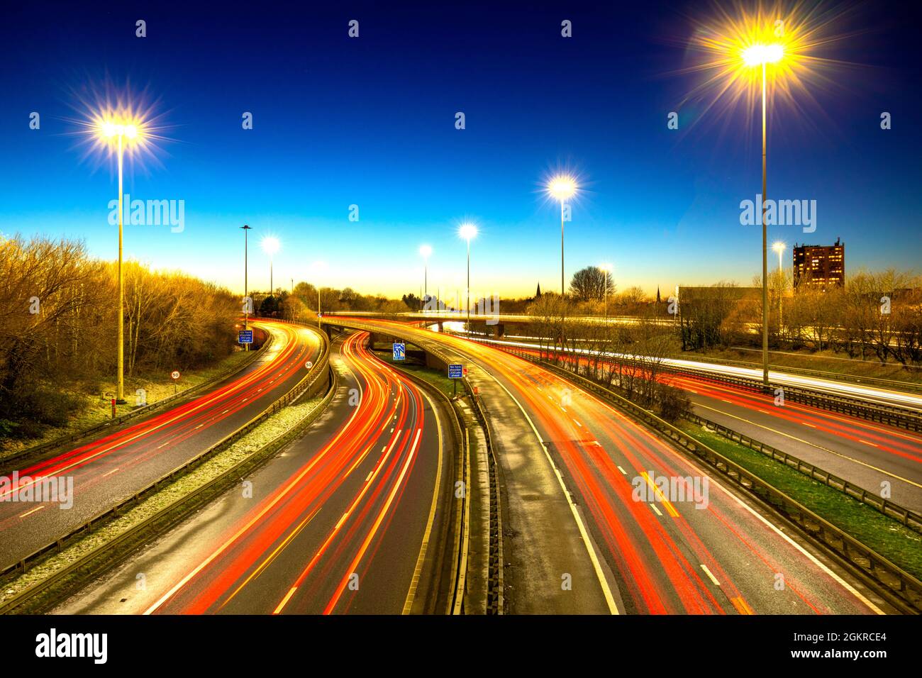 M8 motorway trail lights, Glasgow, Scotland, United Kingdom, Europe Stock Photo