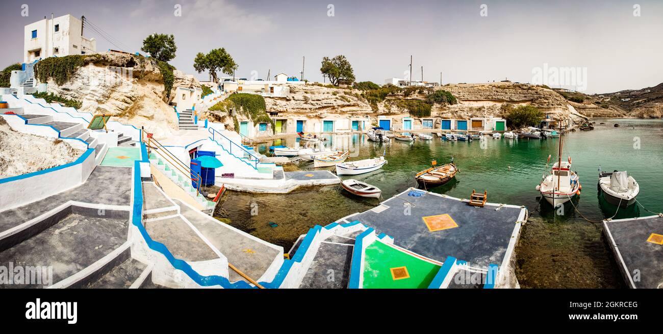 Mandrakia traditional fishing village, Milos, Cyclades, Aegean Sea, Greek Islands, Greece, Europe Stock Photo