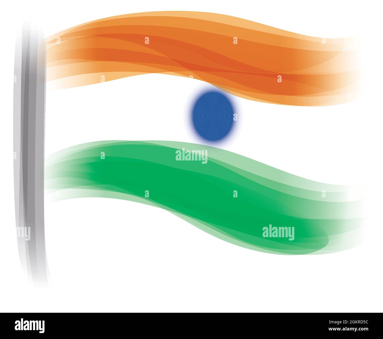 India flag with flagpole made with abstract waves and blue round button. Stock Vector