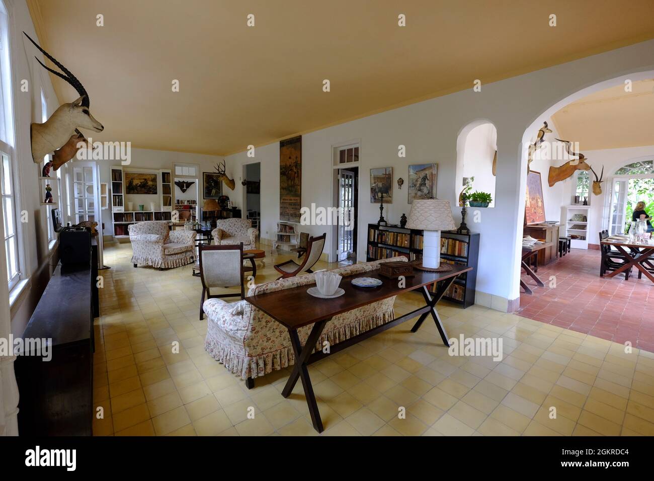 Interior of Ernest Hemingway's former home at Finca Vigia, San Francisco de Paula, Havana, Cuba, West Indies, Central America Stock Photo