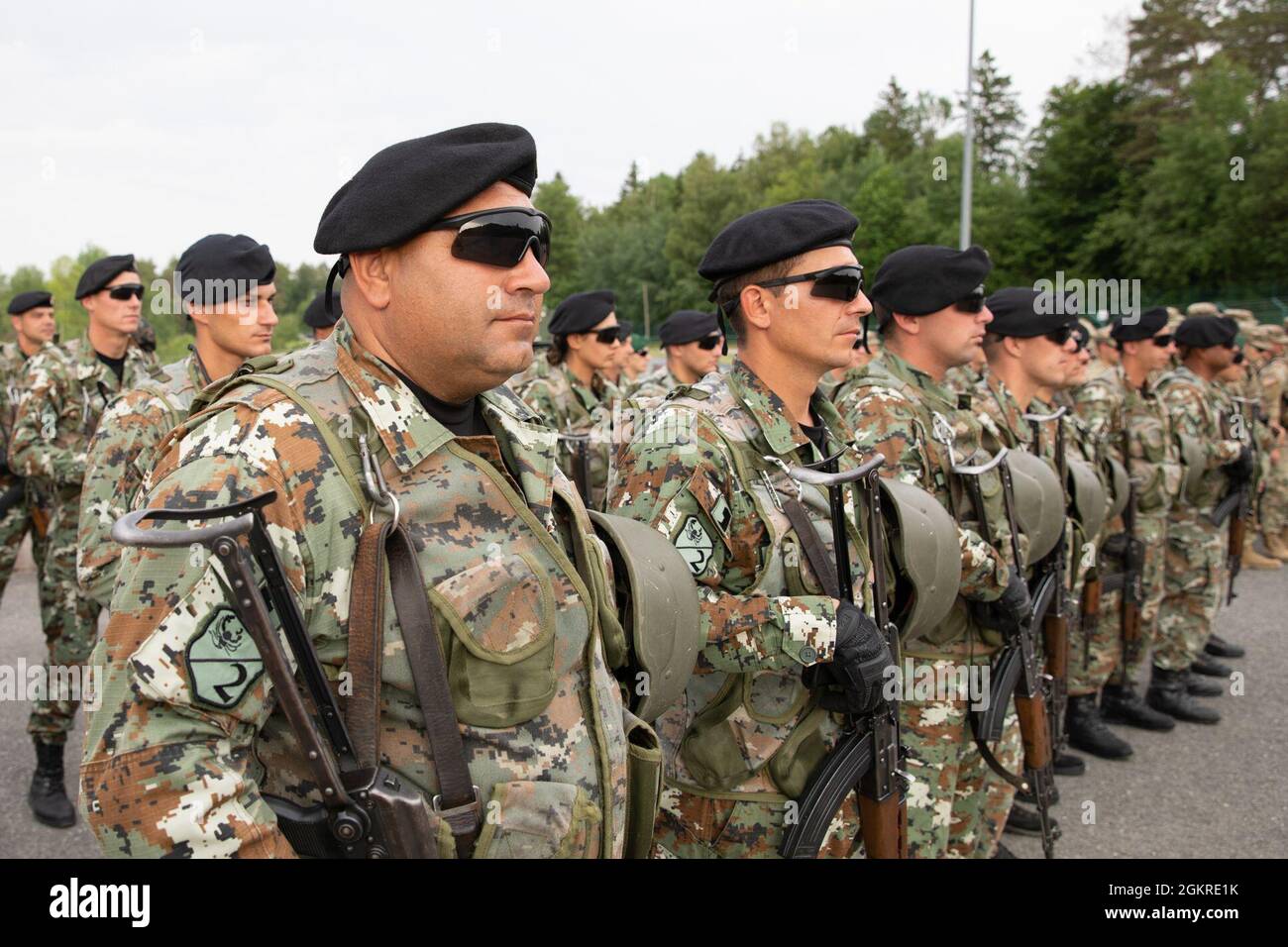 Service members of the Republic of North Macedonia Armed Forces await
