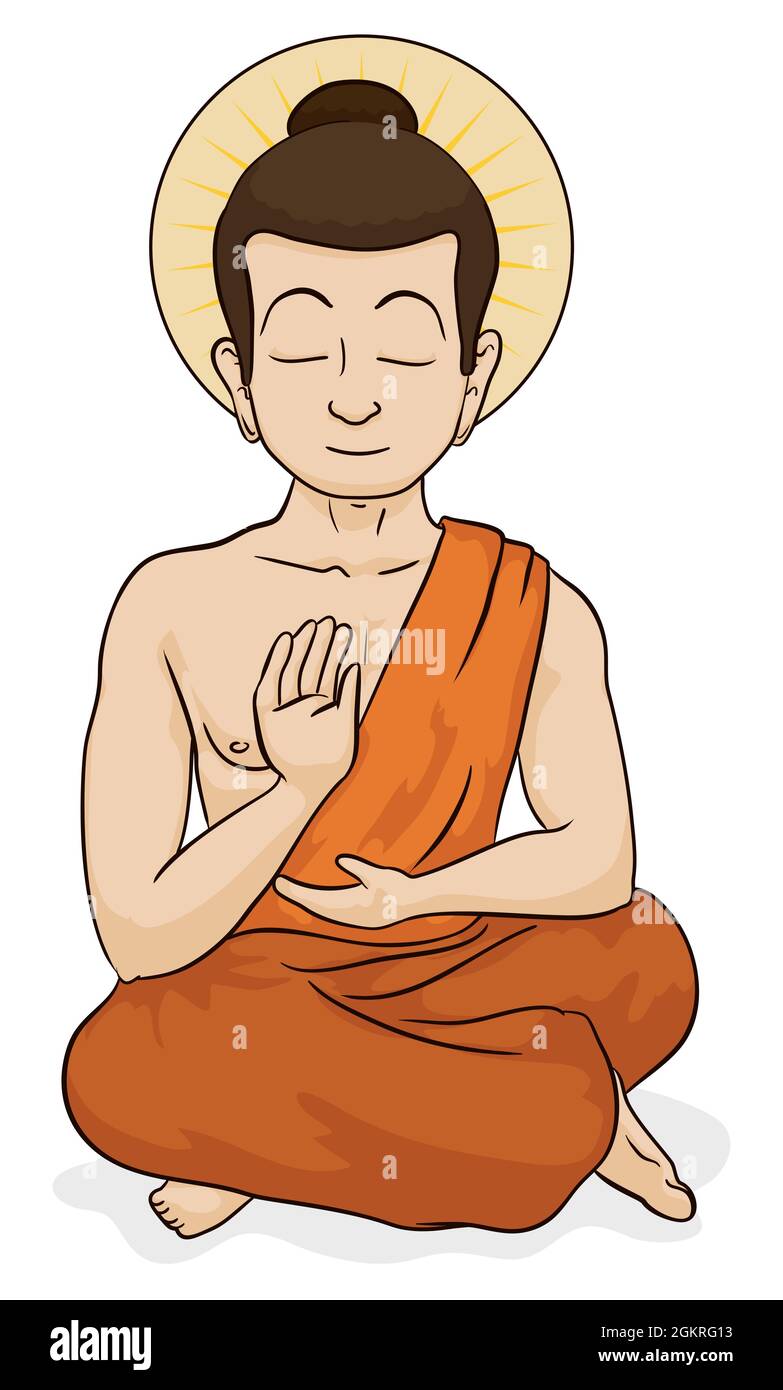 Calm Buddha meditating with abhaya gesture. Design in cartoon style over  white background Stock Vector Image & Art - Alamy