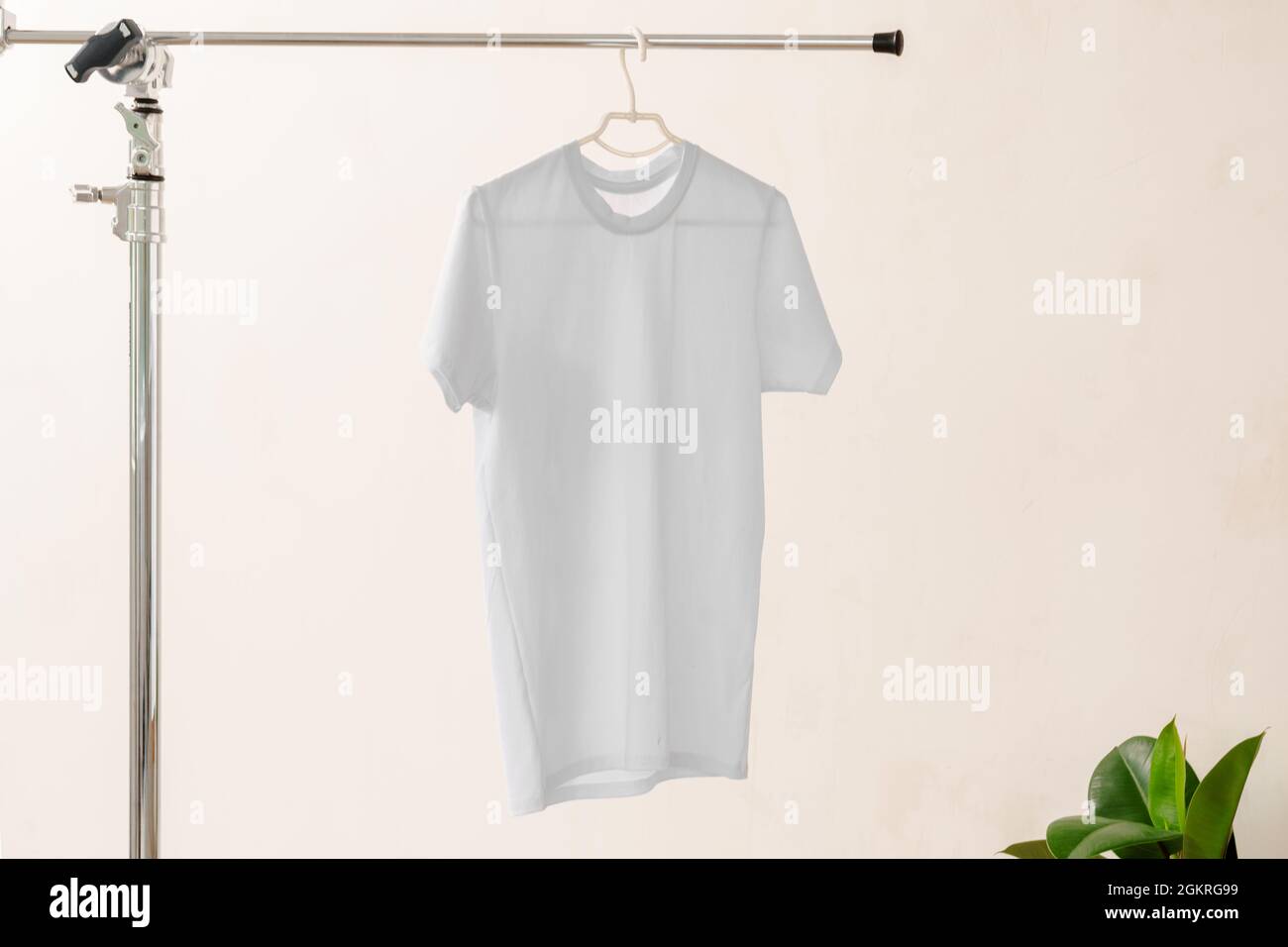 Plain white cotton t-shirt on hanger for your design Stock Photo