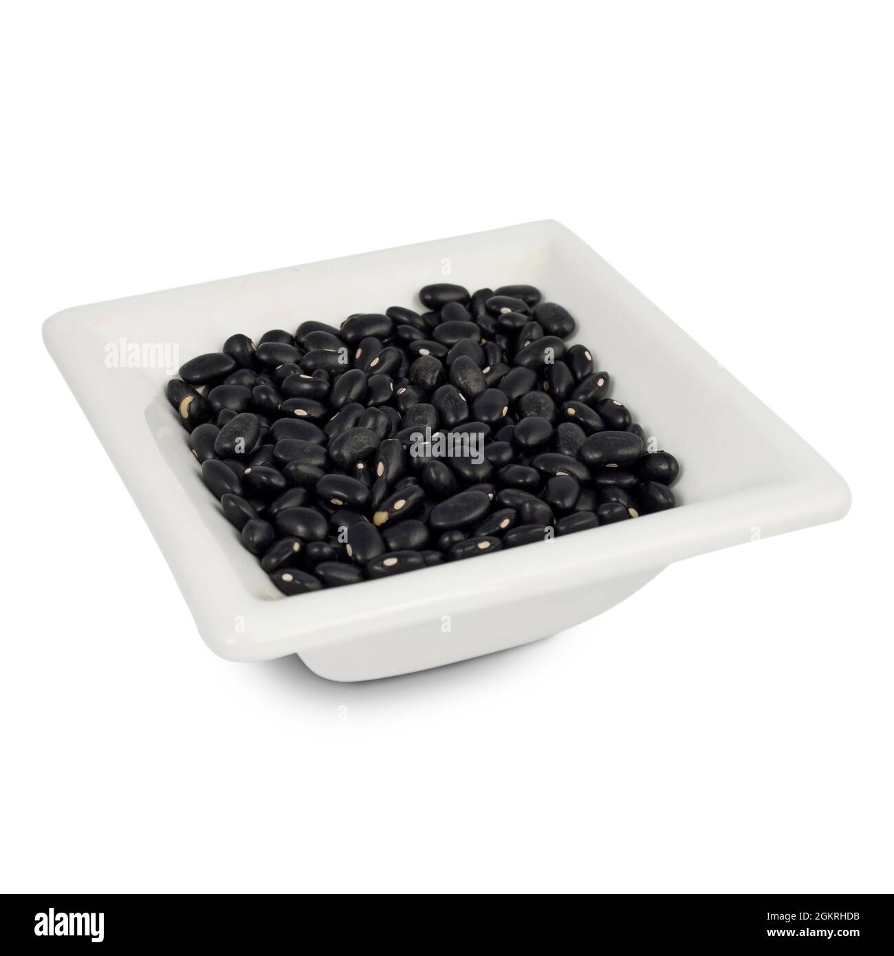 Black Beans on square pot. white background. Stock Photo