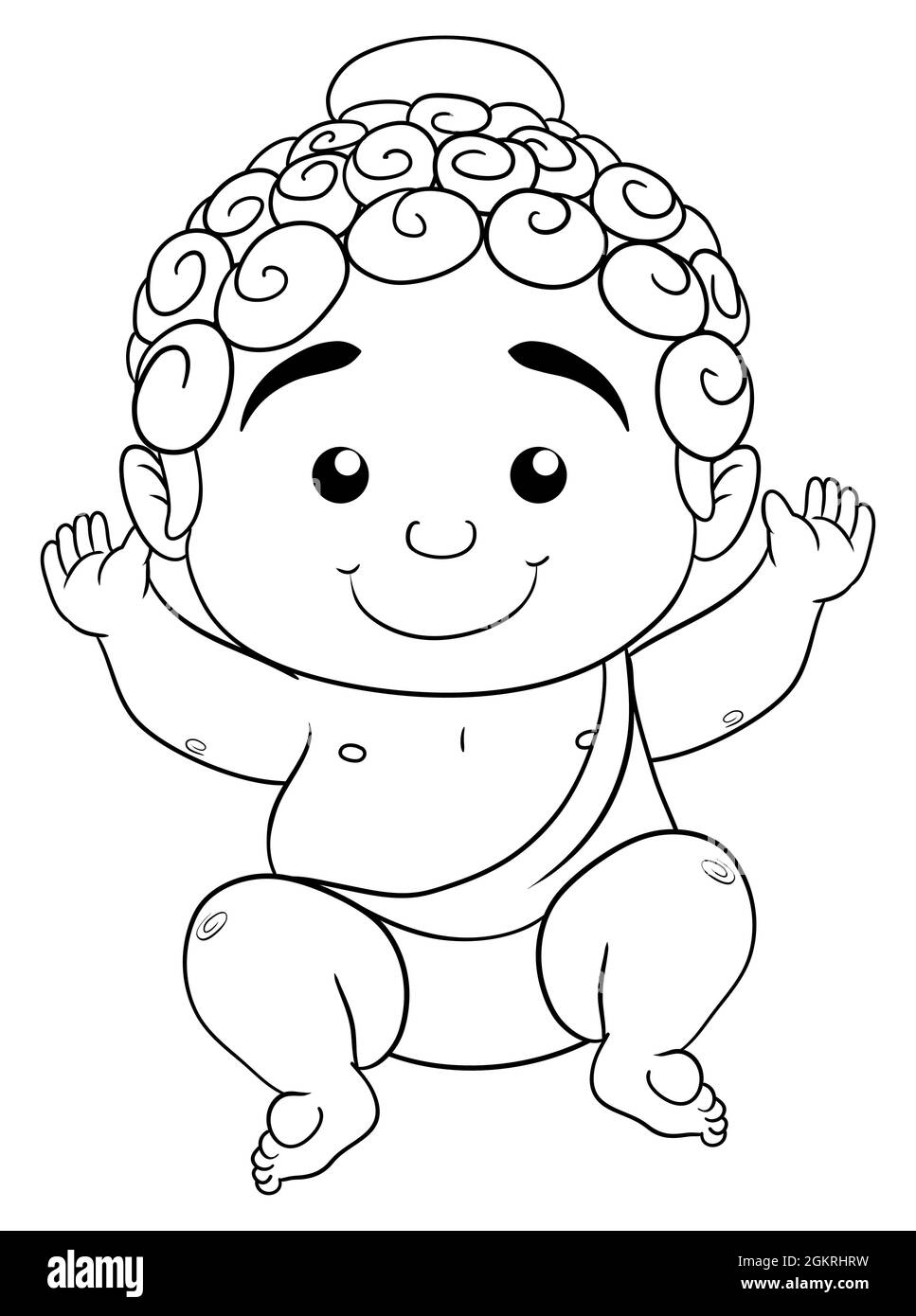 Cute smiling baby Buddha with open arms in cartoon style  to coloring activities. Stock Vector