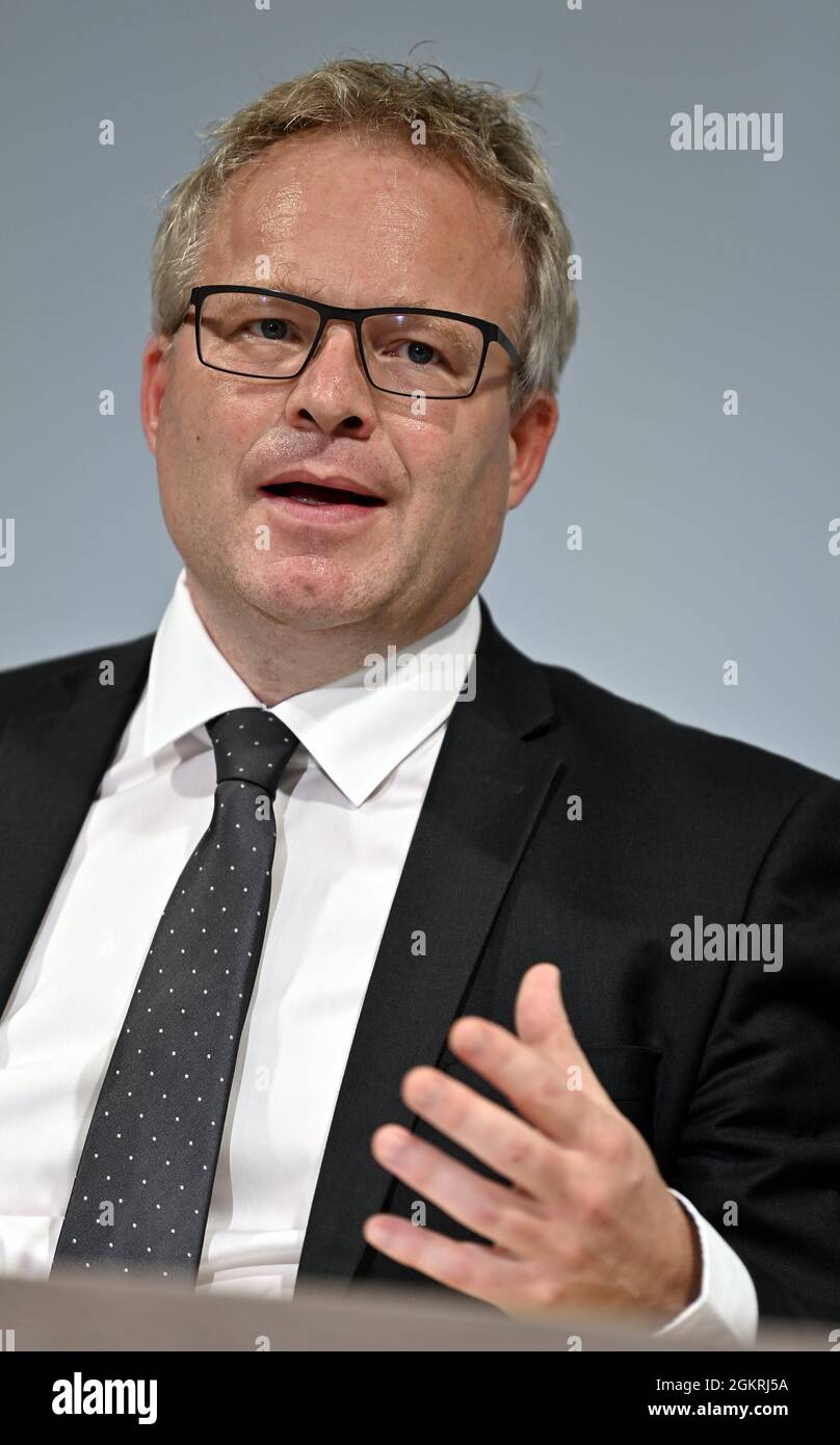 Walloon Minister Philippe Henry pictured during a press conference of Walloon government to present aditional measures to help victims of this summer Stock Photo