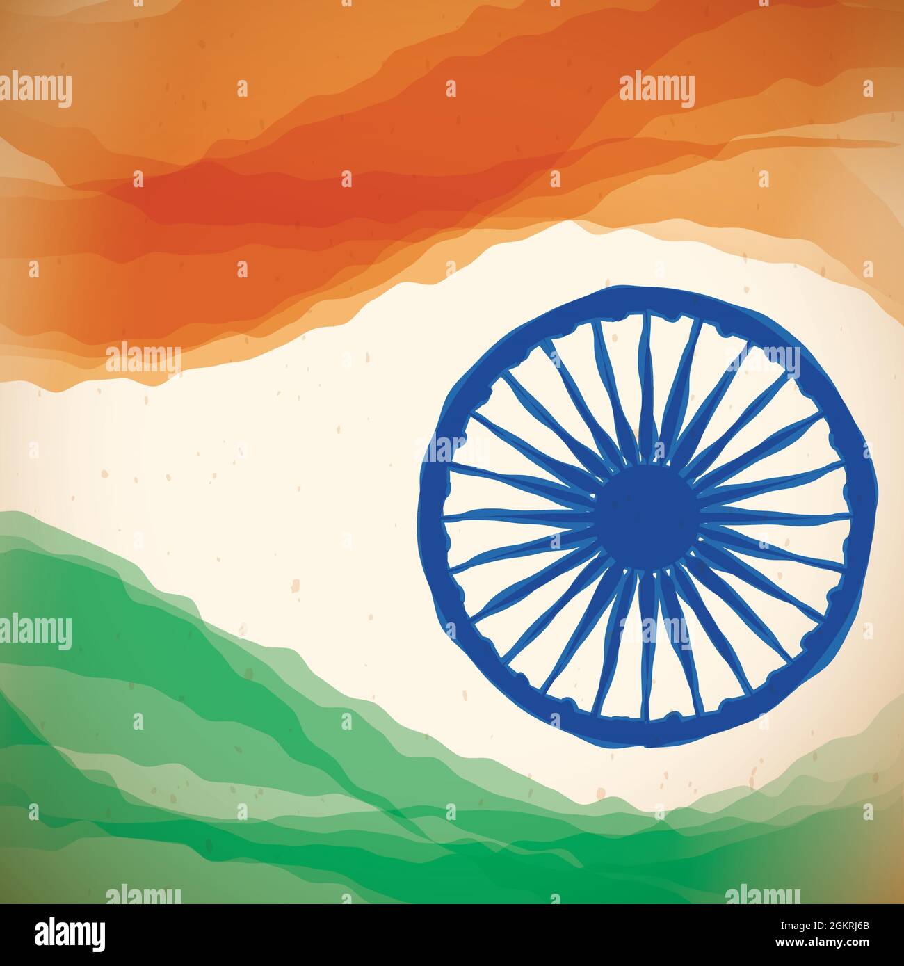 Watercolor strokes with the colors of India flag and blue drawing of