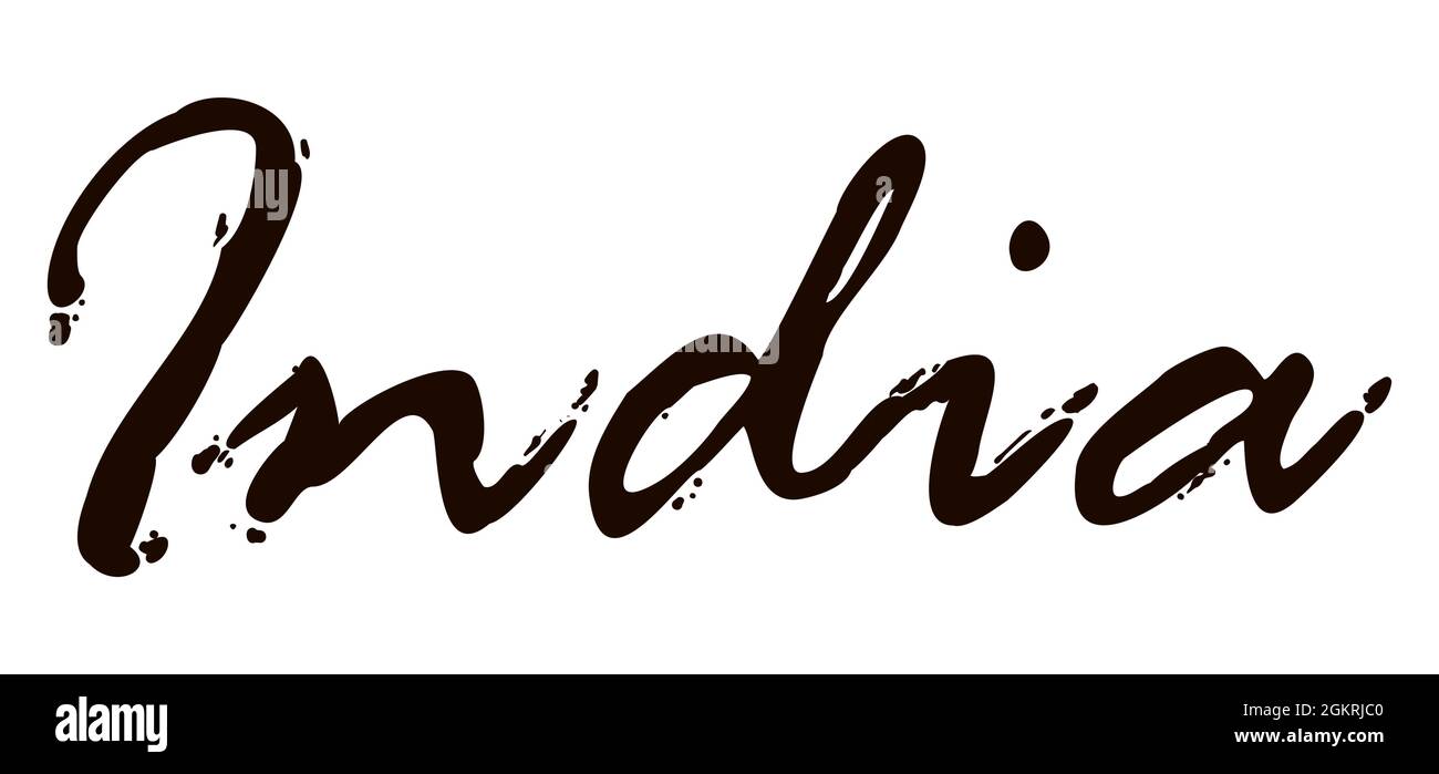 isolated handwritten text with brushstroke word 'India' over white