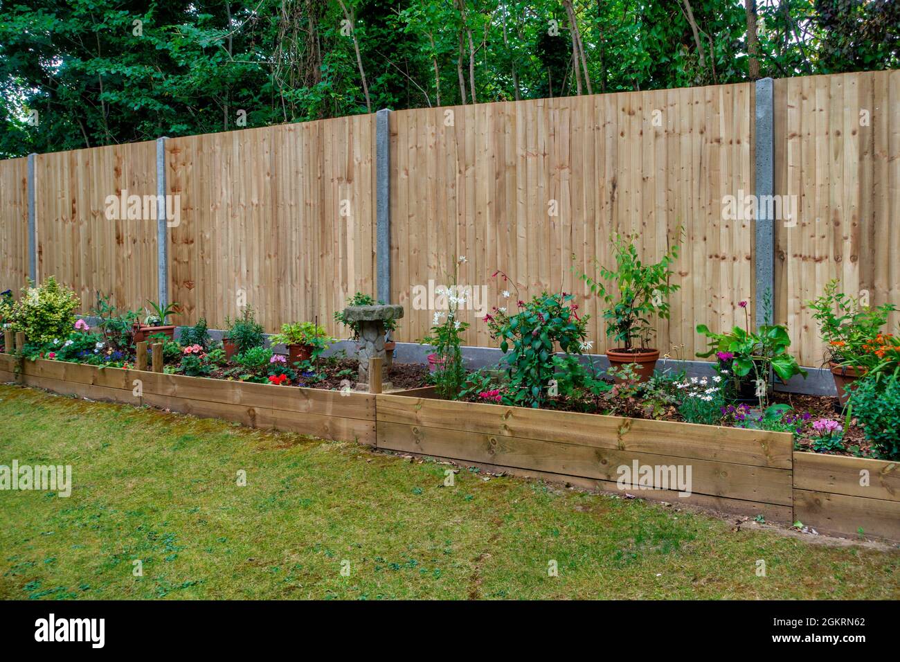 Raised Bed,Feather Board,Fence,Flower Border Stock Photo