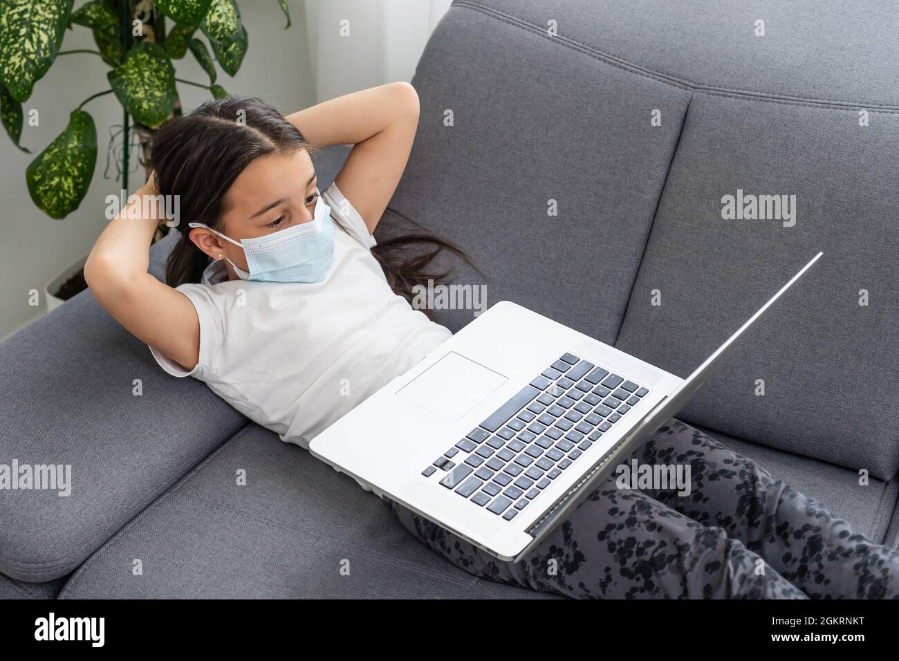 Back view of young girl sit at home, talk have online video call lesson  with teacher or tutor, teenage schoolgirl engaged in webcam conversation  Stock Photo - Alamy