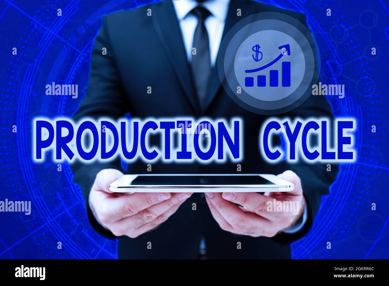 Sign displaying Production Cycle. Concept meaning conversion of raw