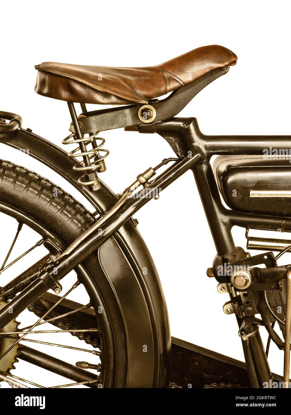 Retro styled image of a motorcycle saddle isolated on a white background Stock Photo