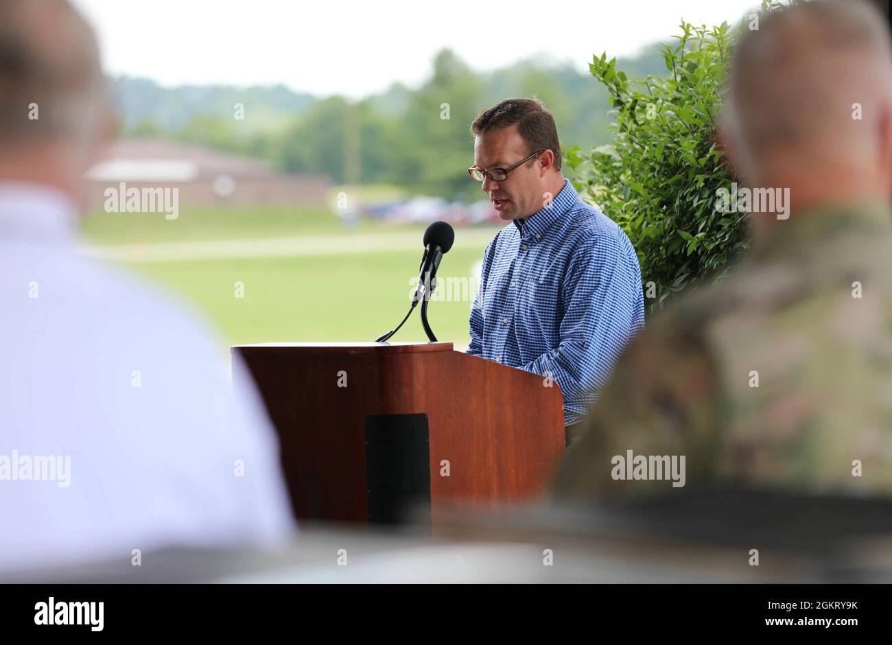 Kentucky National Guard Command Historian Mr. Andrew Dickson provides remarks on the significance of the Kentucky Army National Guard birthday on June 24, 2021. Stock Photo