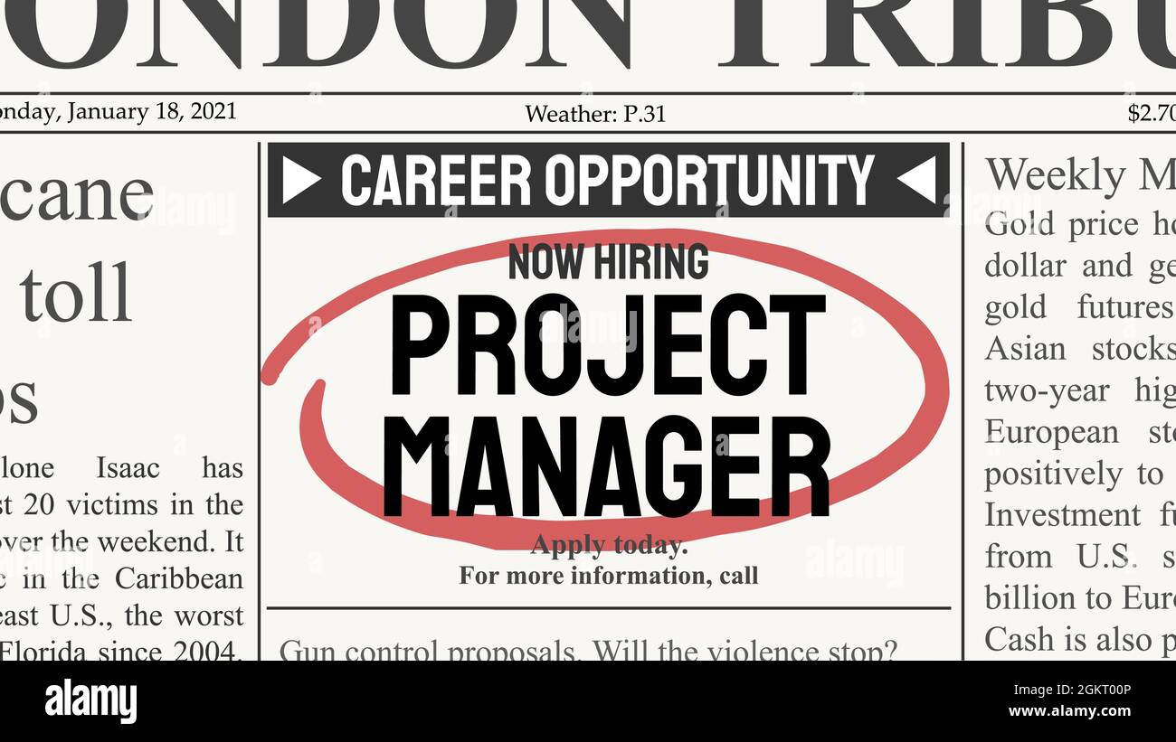 project-manager-career-recruitment-offer-job-ad-newspaper-classified-ad-career-opportunity-stock-vector-image-art-alamy