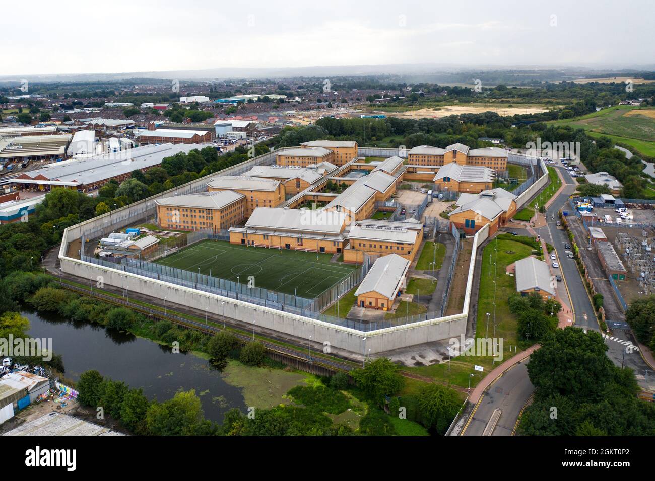 DONCASTER, UK - SEPTEMBER 10, 2021.  An aerial view of HMP Doncaster prison which is run for the government by Serco Stock Photo