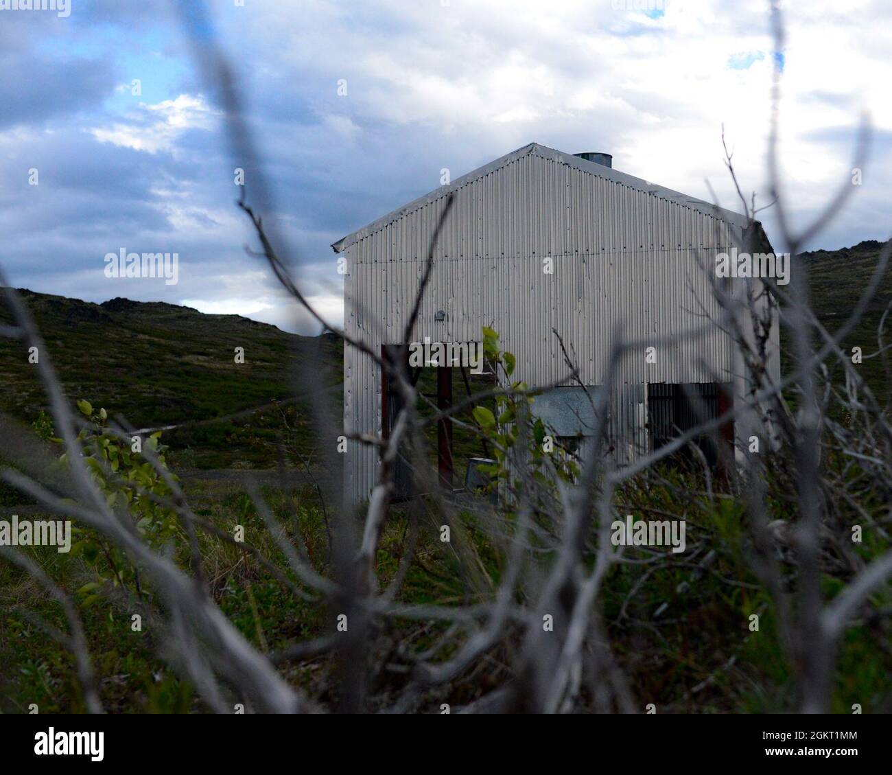 An abandoned storage house at the Nike Site Summit, Joint Base Elmendorf-Richardson, Alaska, on June 24, 2021. Nike Site Summit is a former U.S. Army Nike Hercules missile installation that sits atop Mount Gordon Lyon, east of Joint Base Elmendorf-Richardson. Stock Photo