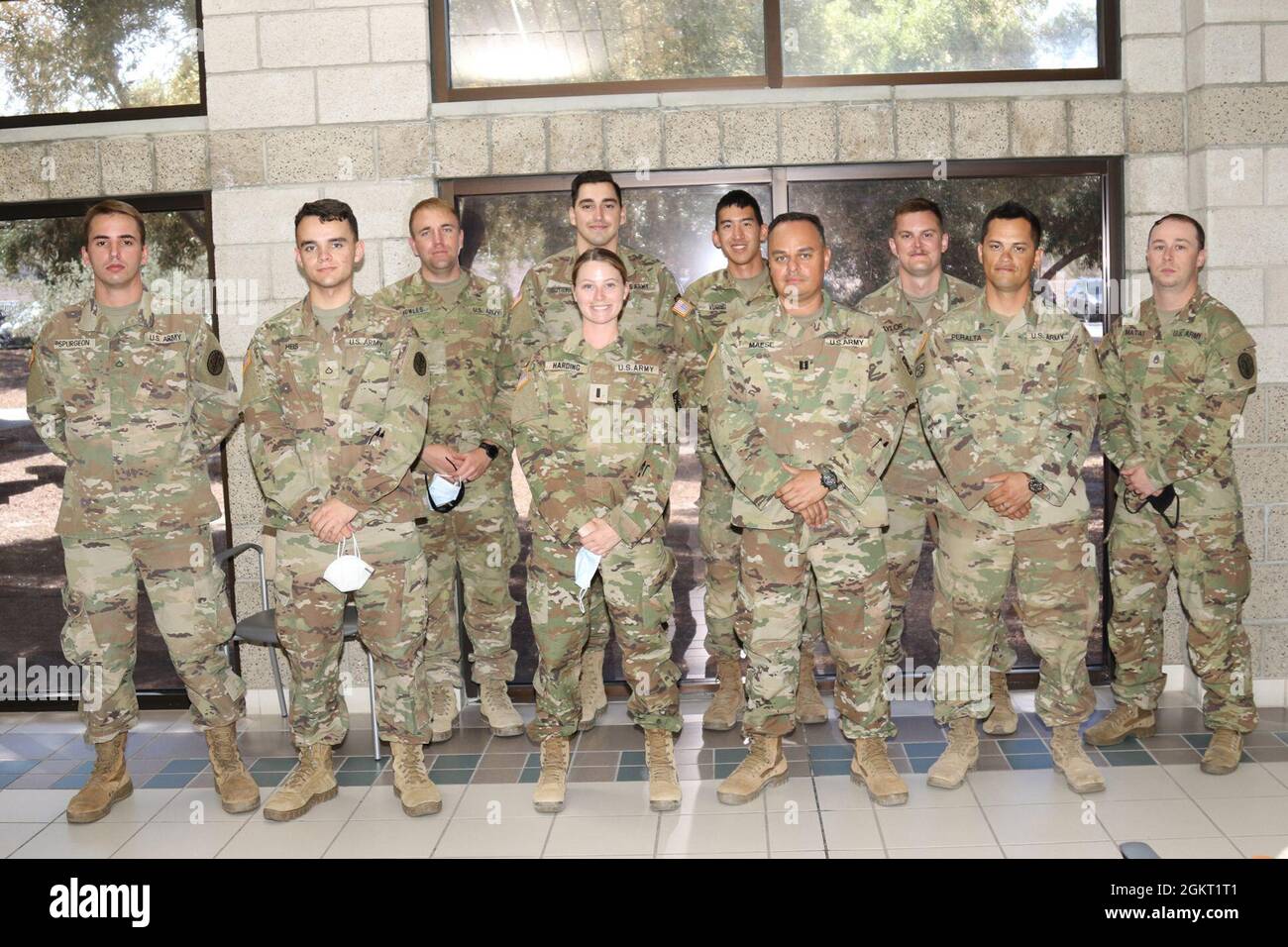 Members of Weed Army Community Hospital and 1st Battalion, 144th Field Artillery Regiment of the California Army National Guard, pose for a photograph June 24 at the Dr. Mary E. Walker Center on Fort Irwin, Calif. following a COVID-19 vaccination event. Medical personnel with 1st Bn., 144th FA Regt. augmented the COVID-19 vaccine event hosted by Weed Army Community Hospital. Stock Photo