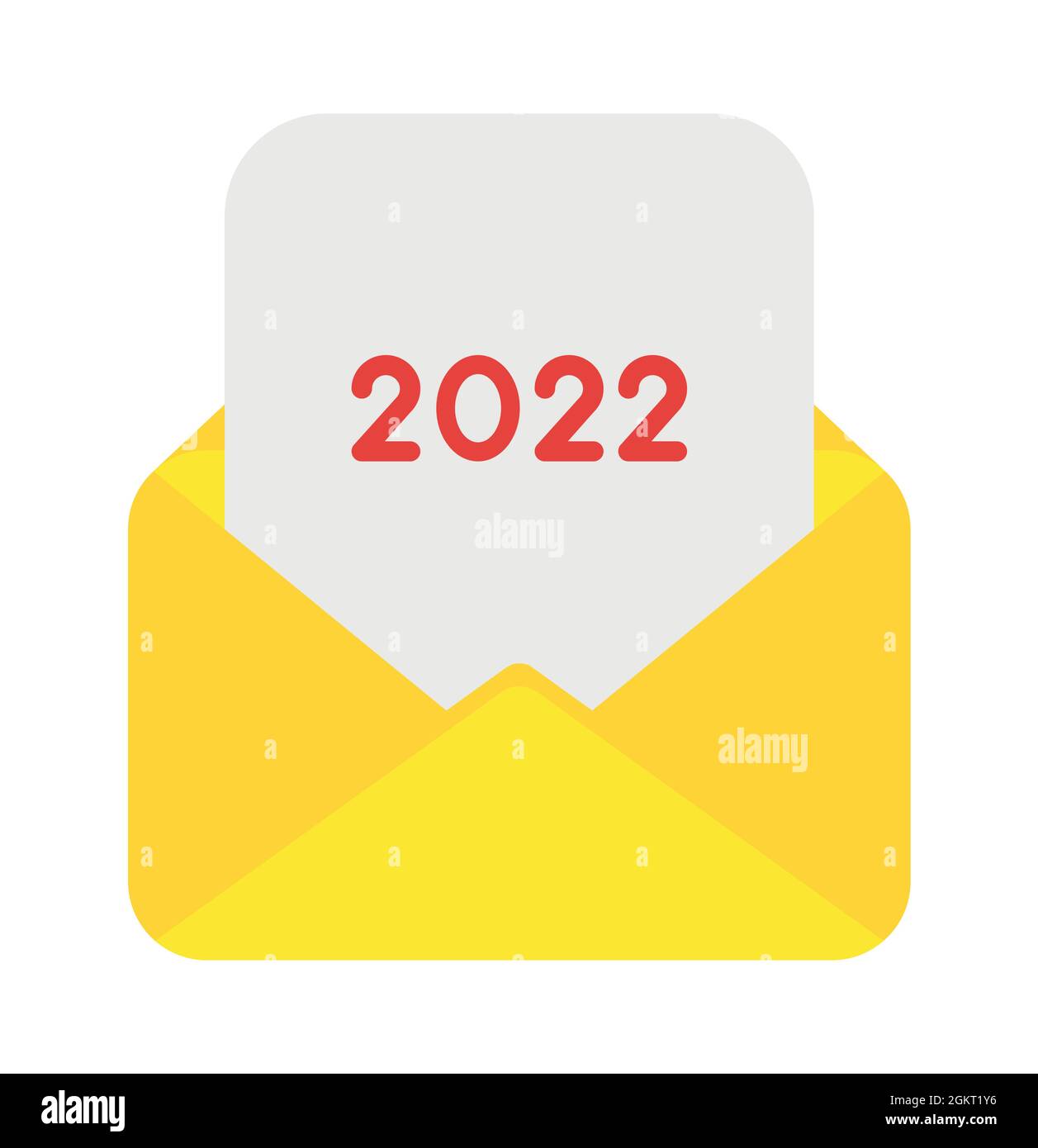 New year vector concept, 2022 paper inside open envelope. Flat colored style. Stock Vector
