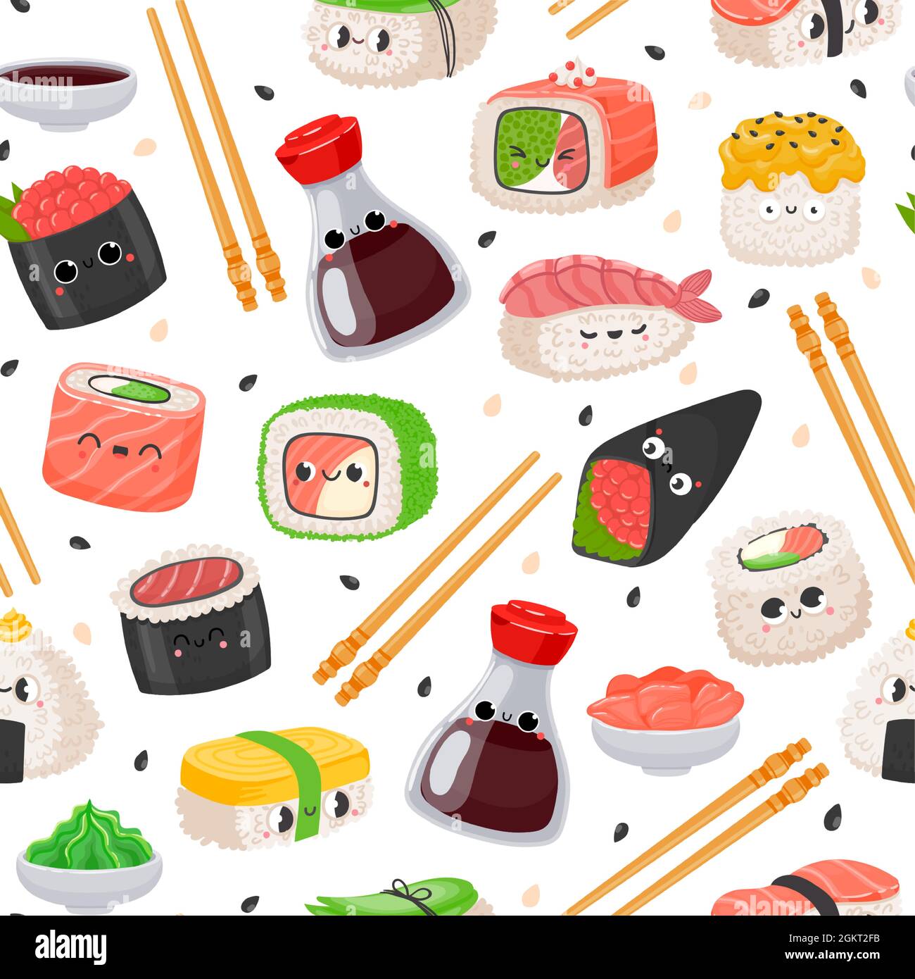 Cartoon kawaii sushi emoji character seamless pattern. Cute japanese food, rice roll with salmon, onigiri, soy sauce. Sashimi vector texture Stock Vector Image & Art - Alamy Cartoon kawaii sushi emoji character seamless pattern. Cute japanese food, rice roll with salmon, onigiri, soy sauce. Sashimi vector texture Stock Vector Image & Art - Alamy