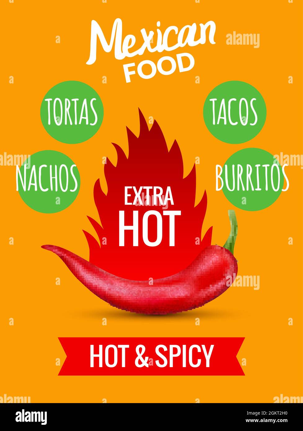 Red chili pepper mexican food hot taco, vector spicy restaurant design