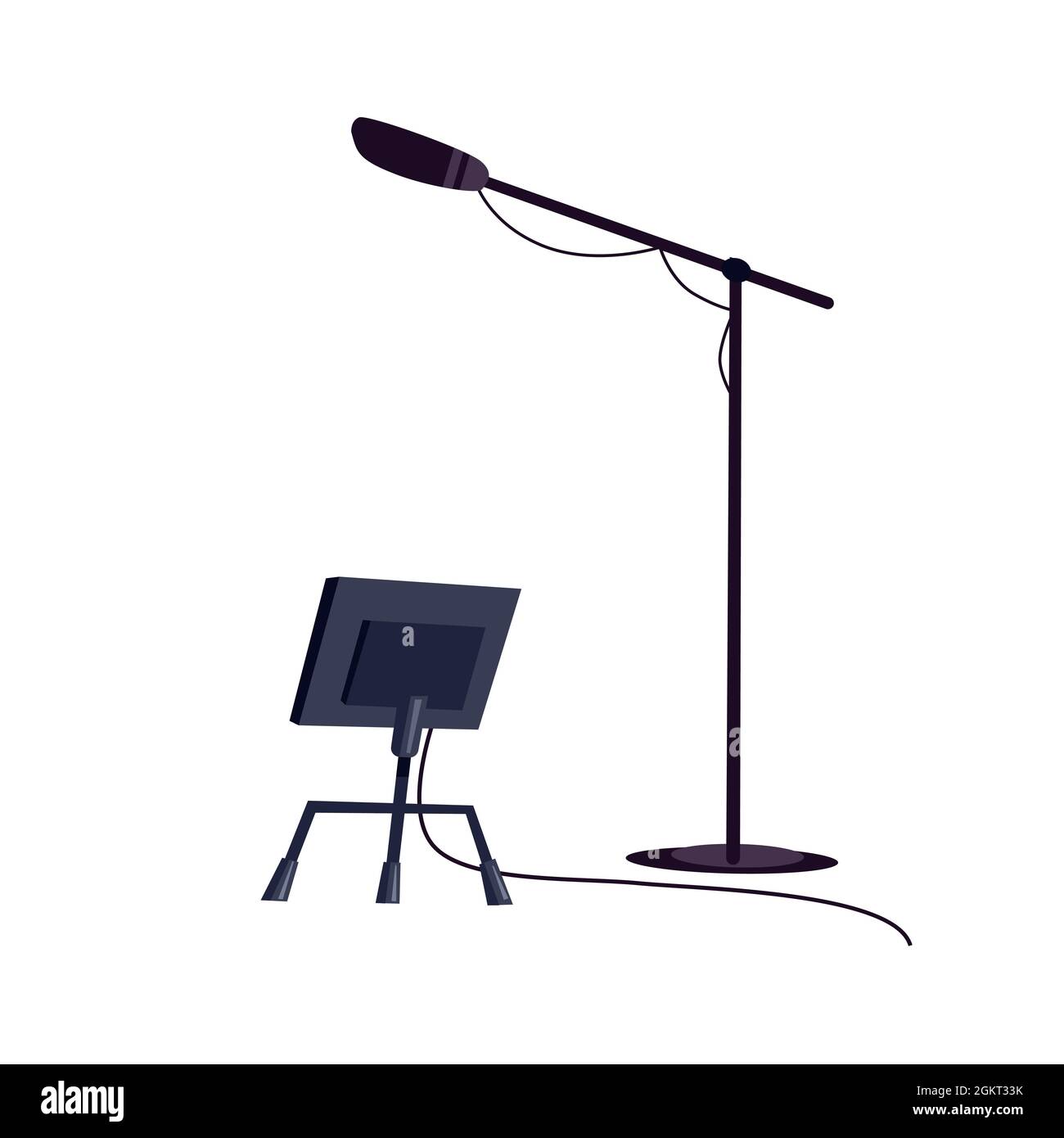 Flat cartoon microphone on stand and rack,professional TV studio
