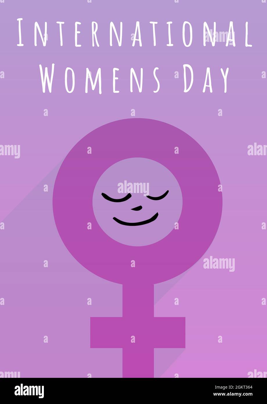International women's day text over female gender symbol against purple background Stock Photo
