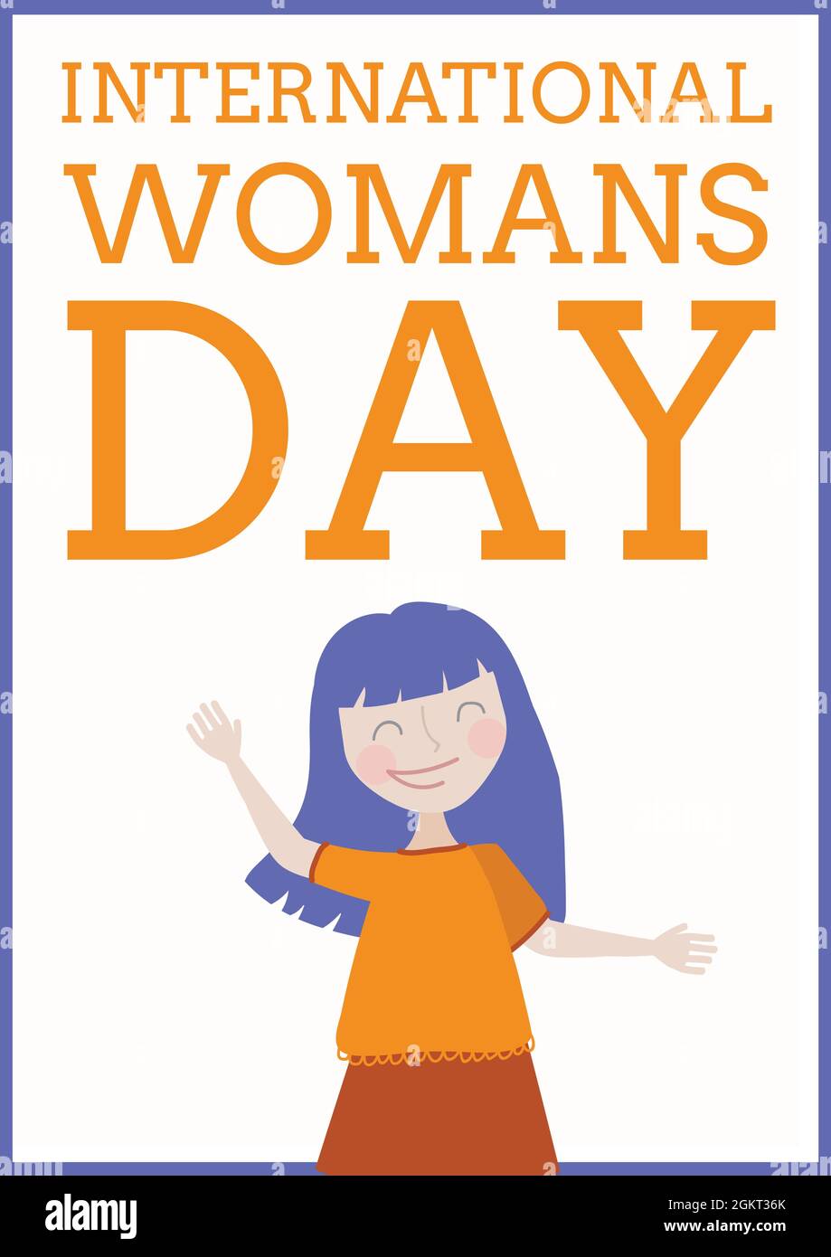 International women's day text over woman icon waving against white background Stock Photo