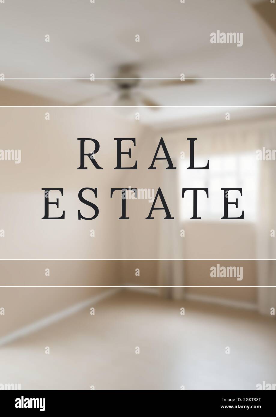 Real estate text banner over modern interior of house Stock Photo