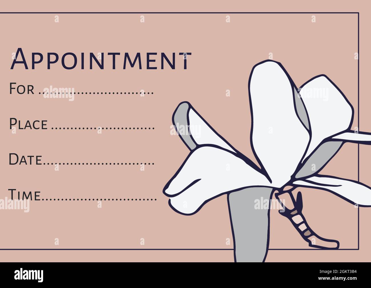 Flower icon and appointment text with copy space on pink background Stock Photo