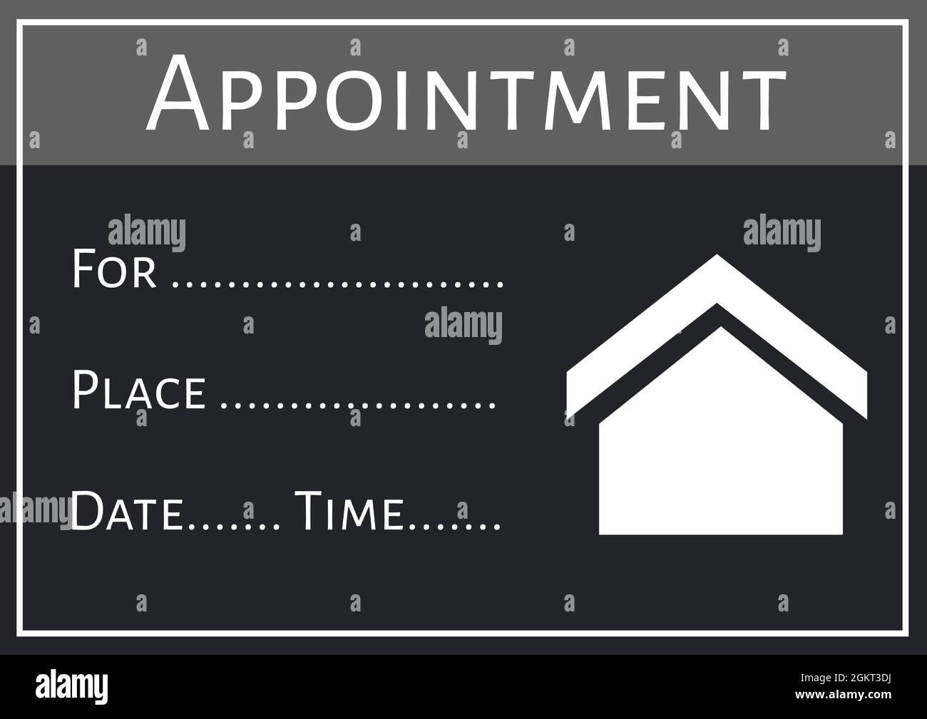 House icon and appointment text with copy space on black background Stock Photo