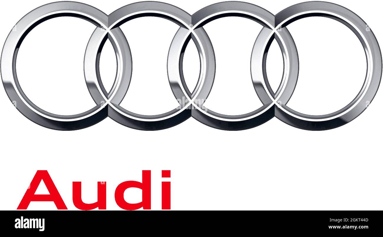 Company logo of the German automotive corporation Audi AG based in Ingolstadt - Germany. Stock Photo