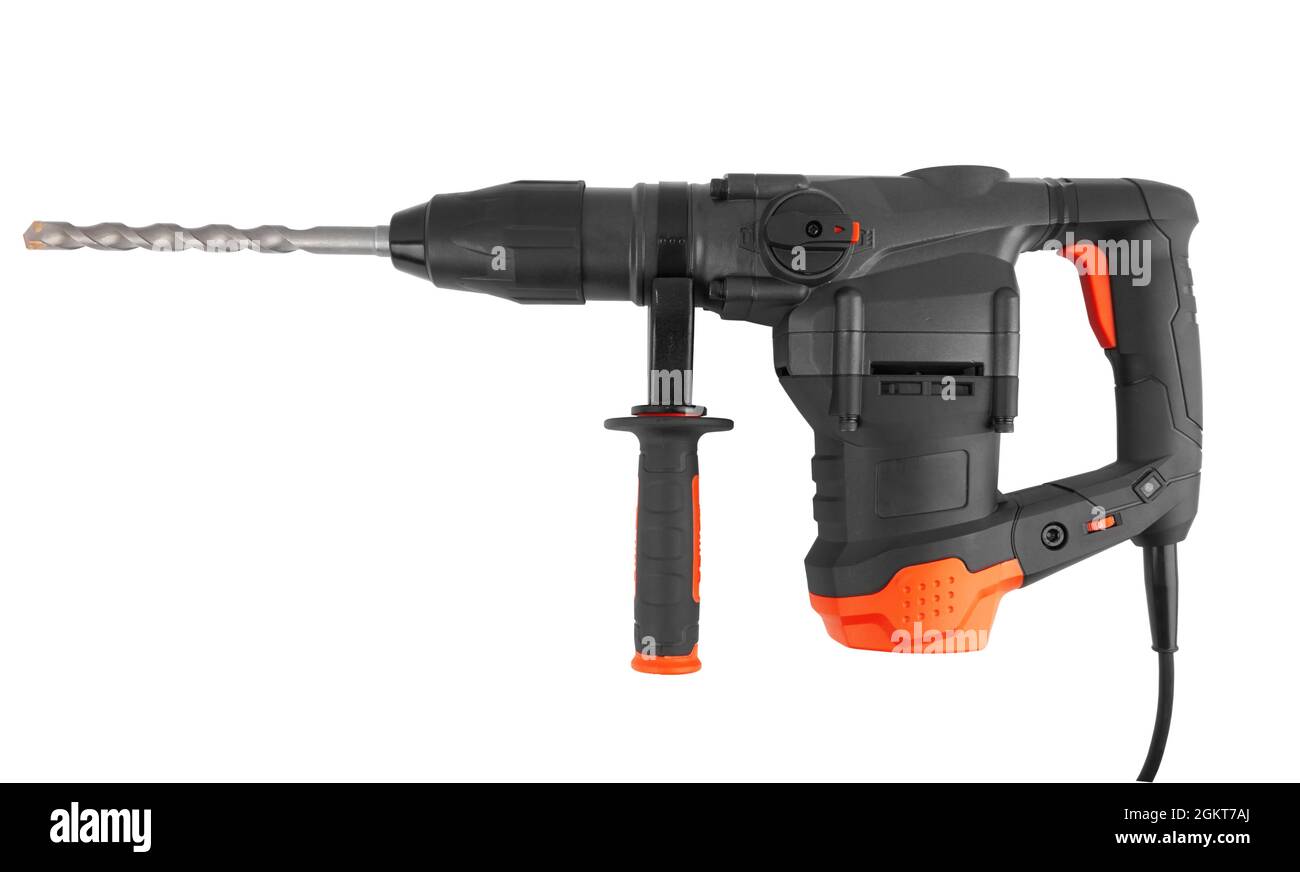 Rotary hammer with a drill isolated on white background Stock Photo
