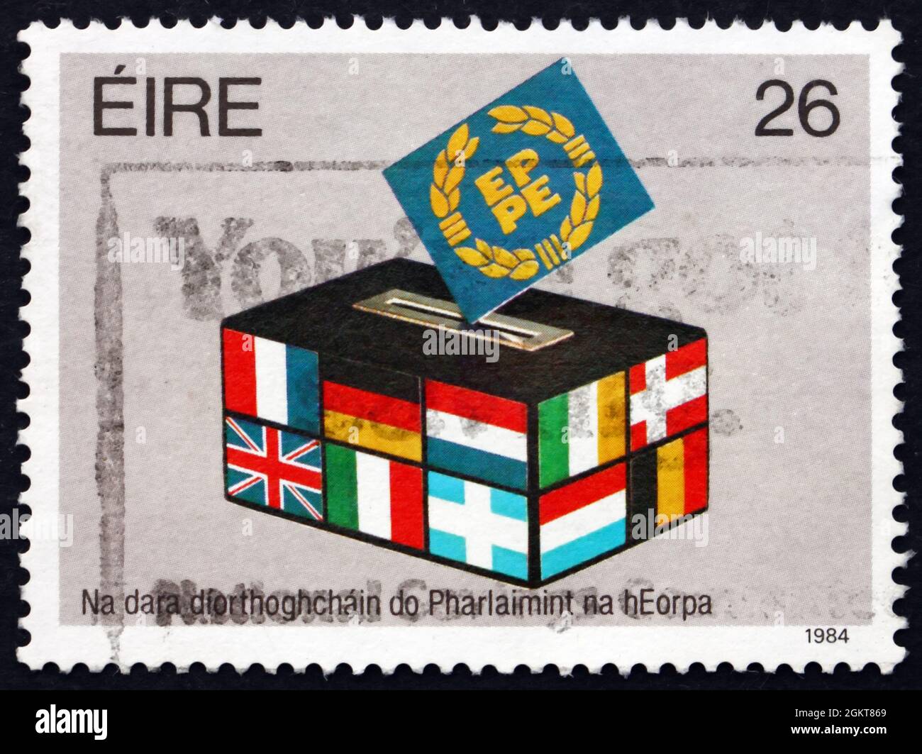 IRELAND CIRCA 1984 A stamp printed in Ireland shows Flags, 2nd