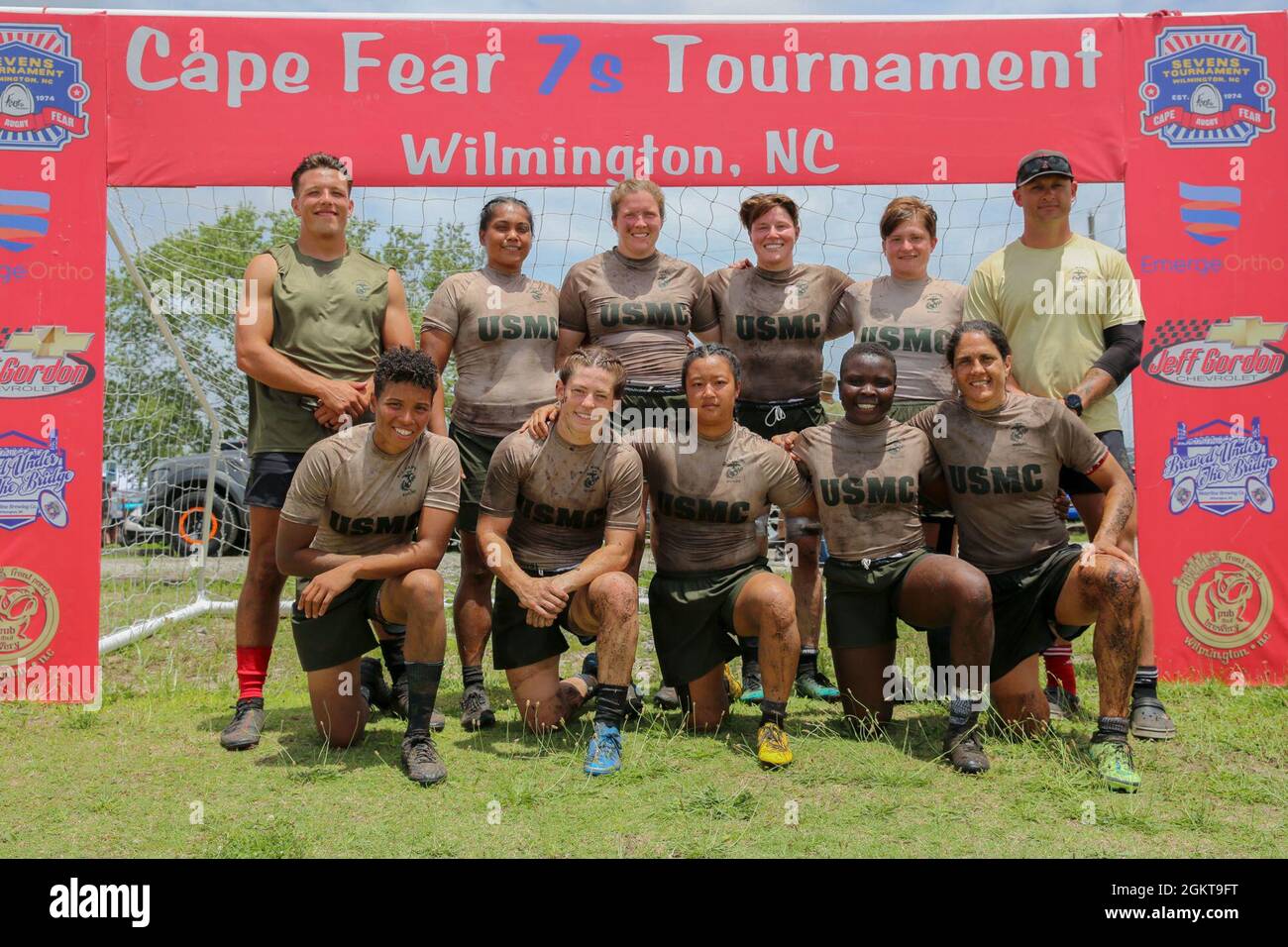 U.S. Marines assigned to the All-Marine Rugby Team pose for a photo, Cape  Fear Regional Soccer Park, Wilmington, North Carolina, June 26, 2021. The  AMRT competed in four games during the Cape