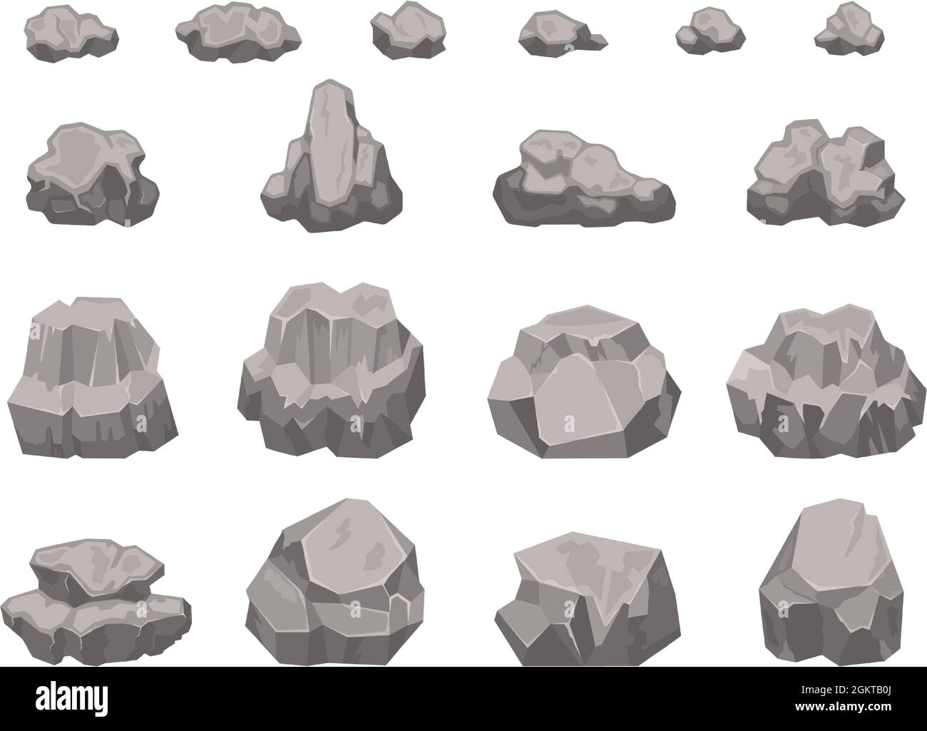 Cartoon stones, rocks, boulders, rubble and gravel pieces. Natural granite construction material. Rock debris, landscape elements vector set Stock Vector